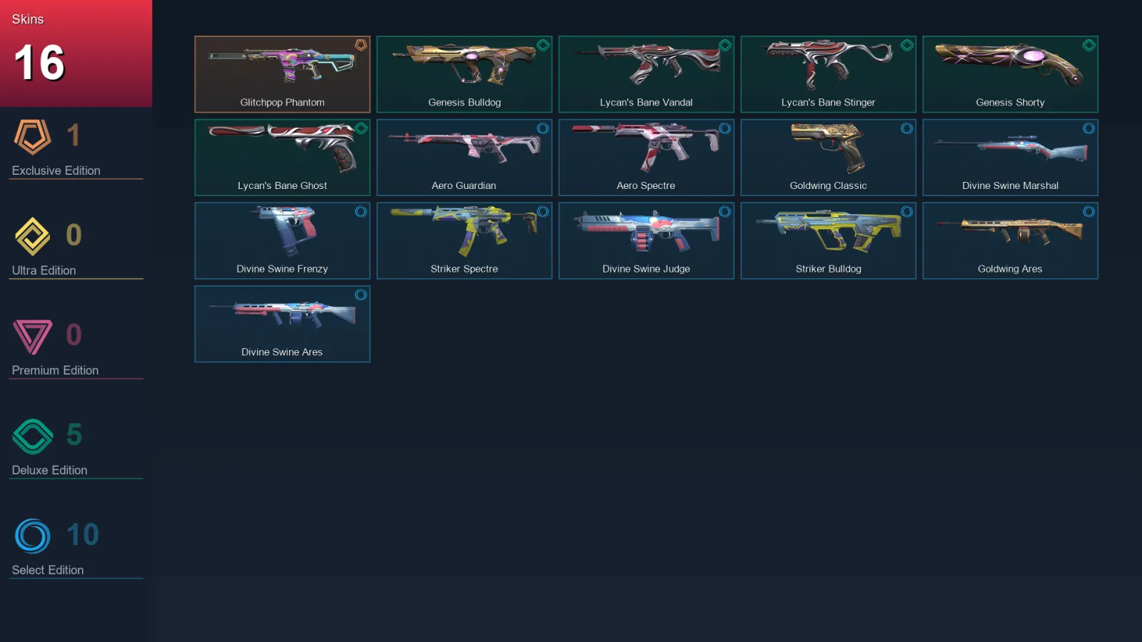 EU | Glitchpop Phantom | Genesis Bulldog | Lycan's Bane Vandal | Lycan's Bane Stinger | 16 Skin | 14 Agent | 25 Buddy | Lv38