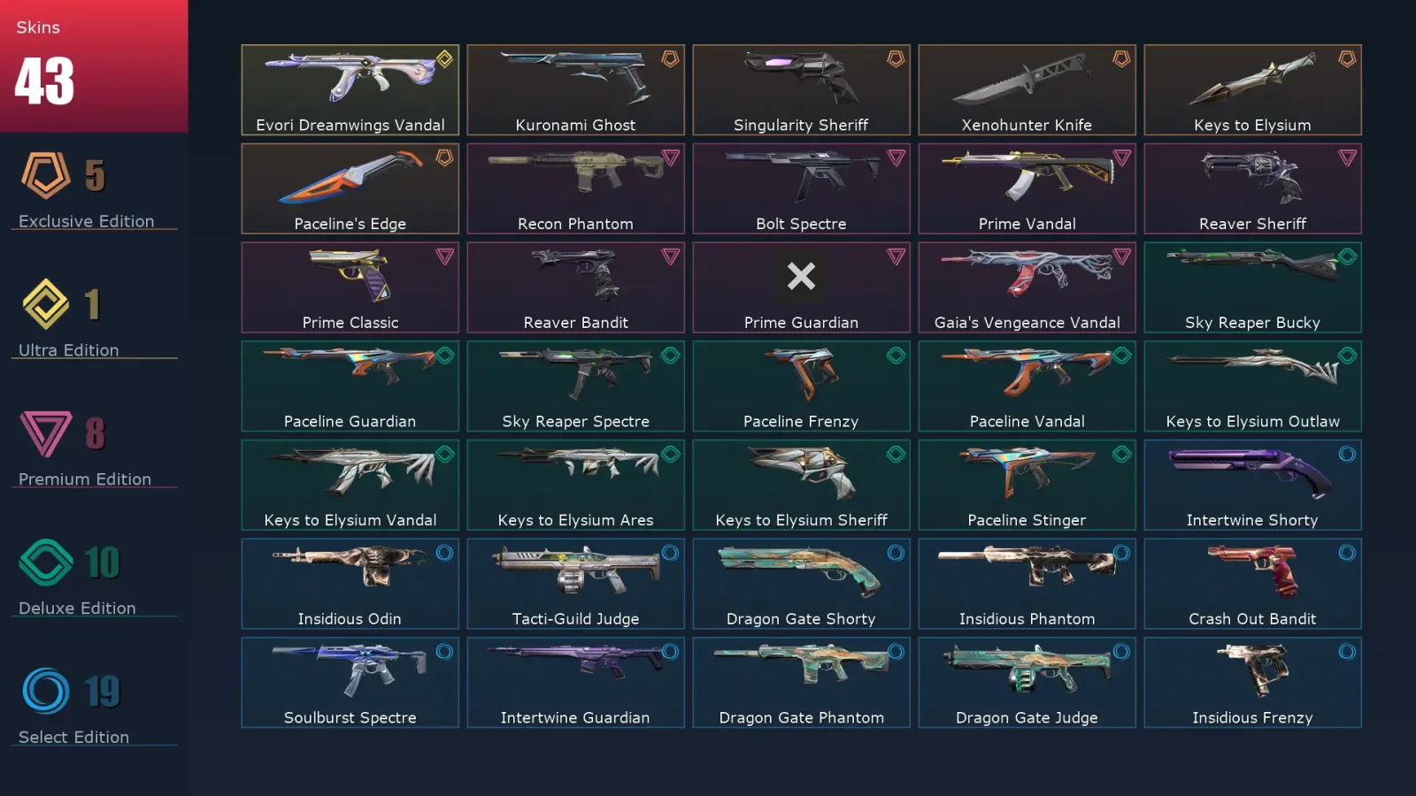 [Valorant] | EU | Level 57 | Bronze 3 | 18 Agents | 43 Skins