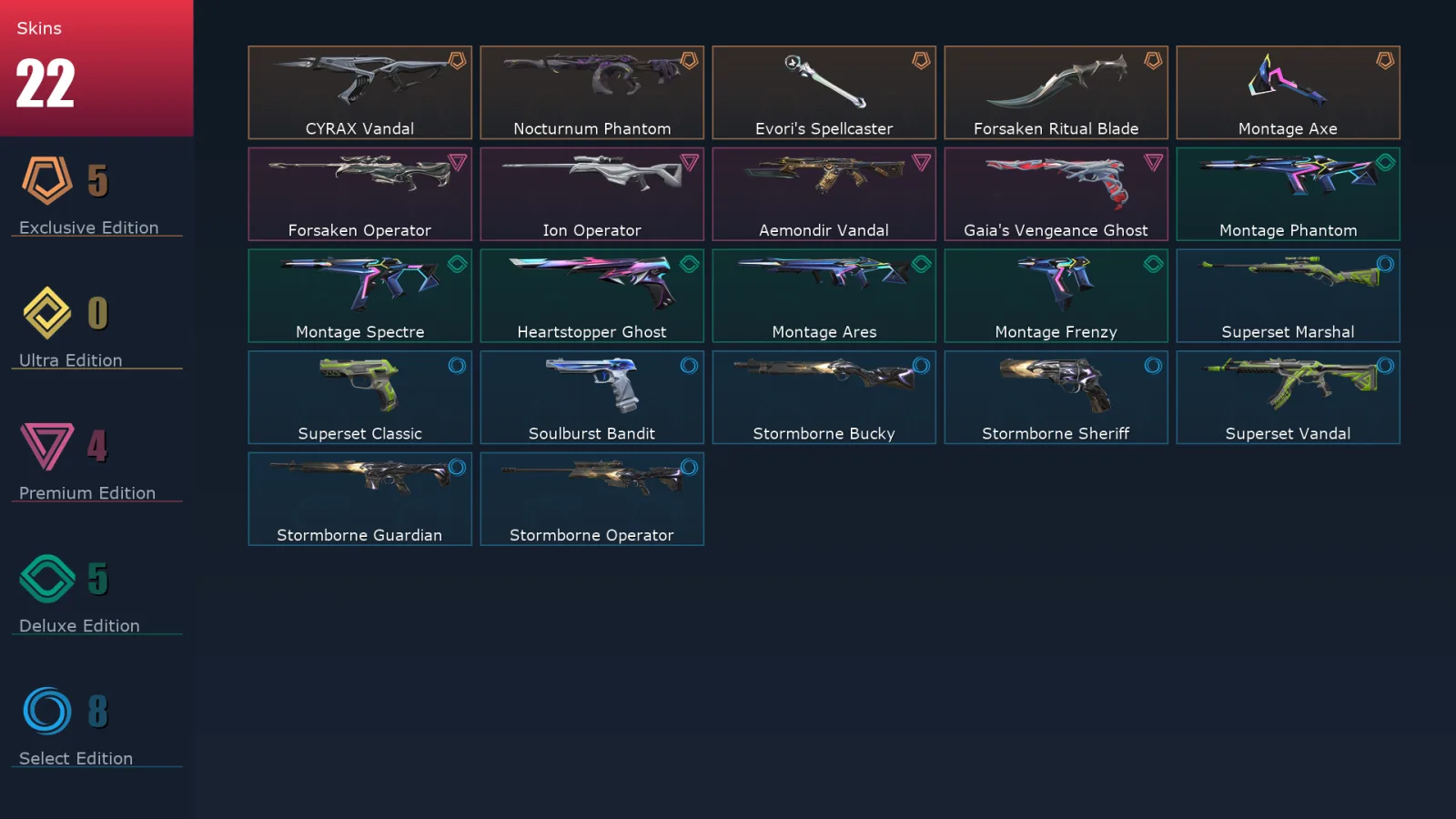 [Valorant] | EU | Level 56 | 16 Agents | 22 Skins