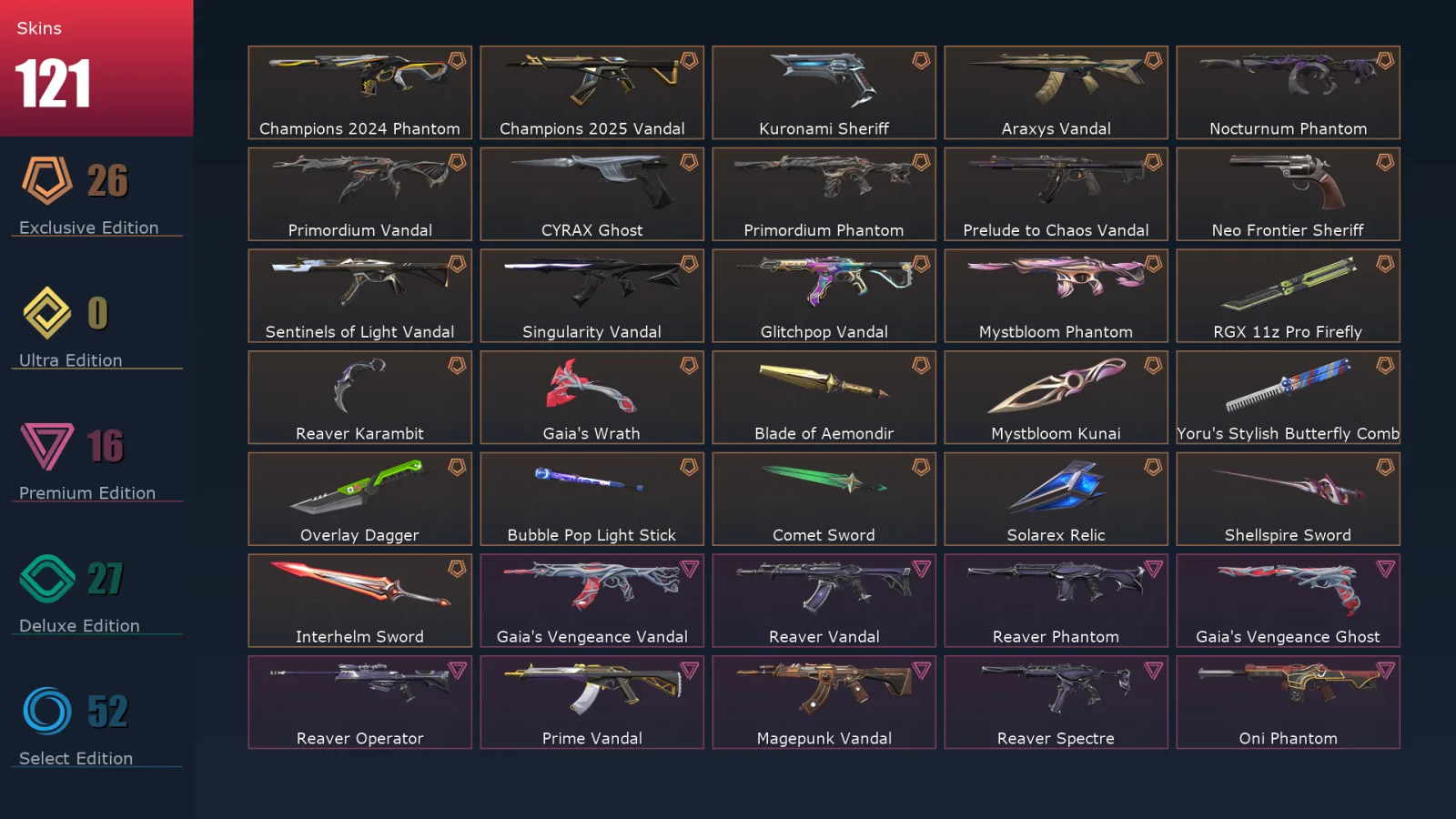 [Valorant] | EU | Level 210 | 28 Agents | 121 Skins