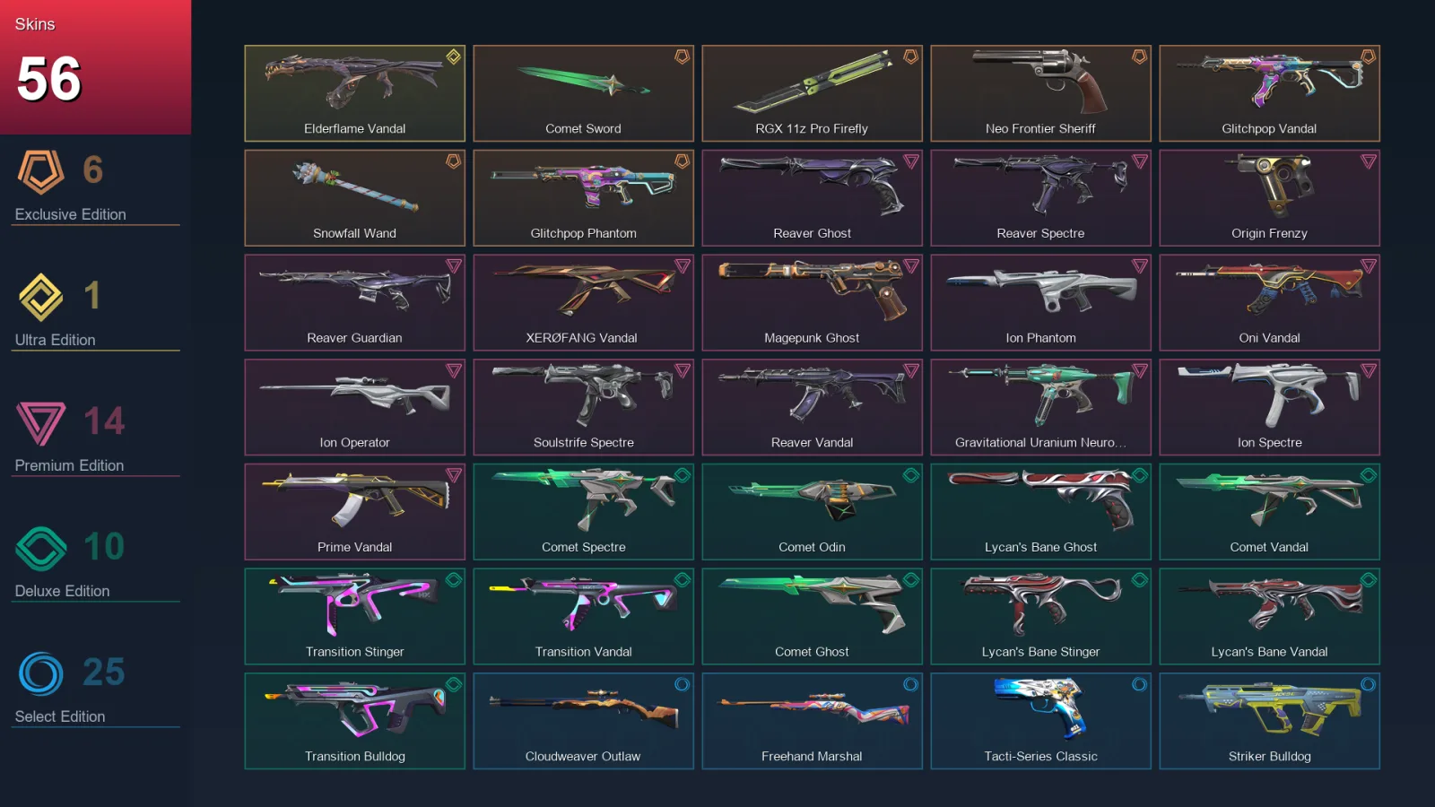 AP | Lv179 | Unranked | 56 Skin | 27 Agent | 94 Buddy — Valorant account