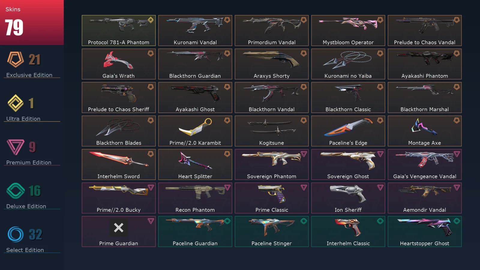 [Valorant] | EU | Level 113 | Diamond 1 | 29 Agents | 79 Skins
