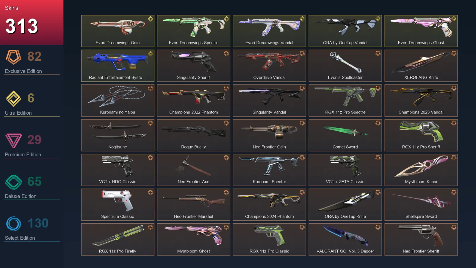 AP | Lv198 | Unranked | 313 Skin | 28 Agent | 214 Buddy