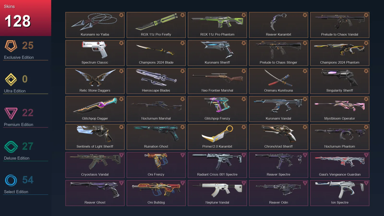 NA | Lv65 | Unranked | 128 Skin | 24 Agent | 66 Buddy