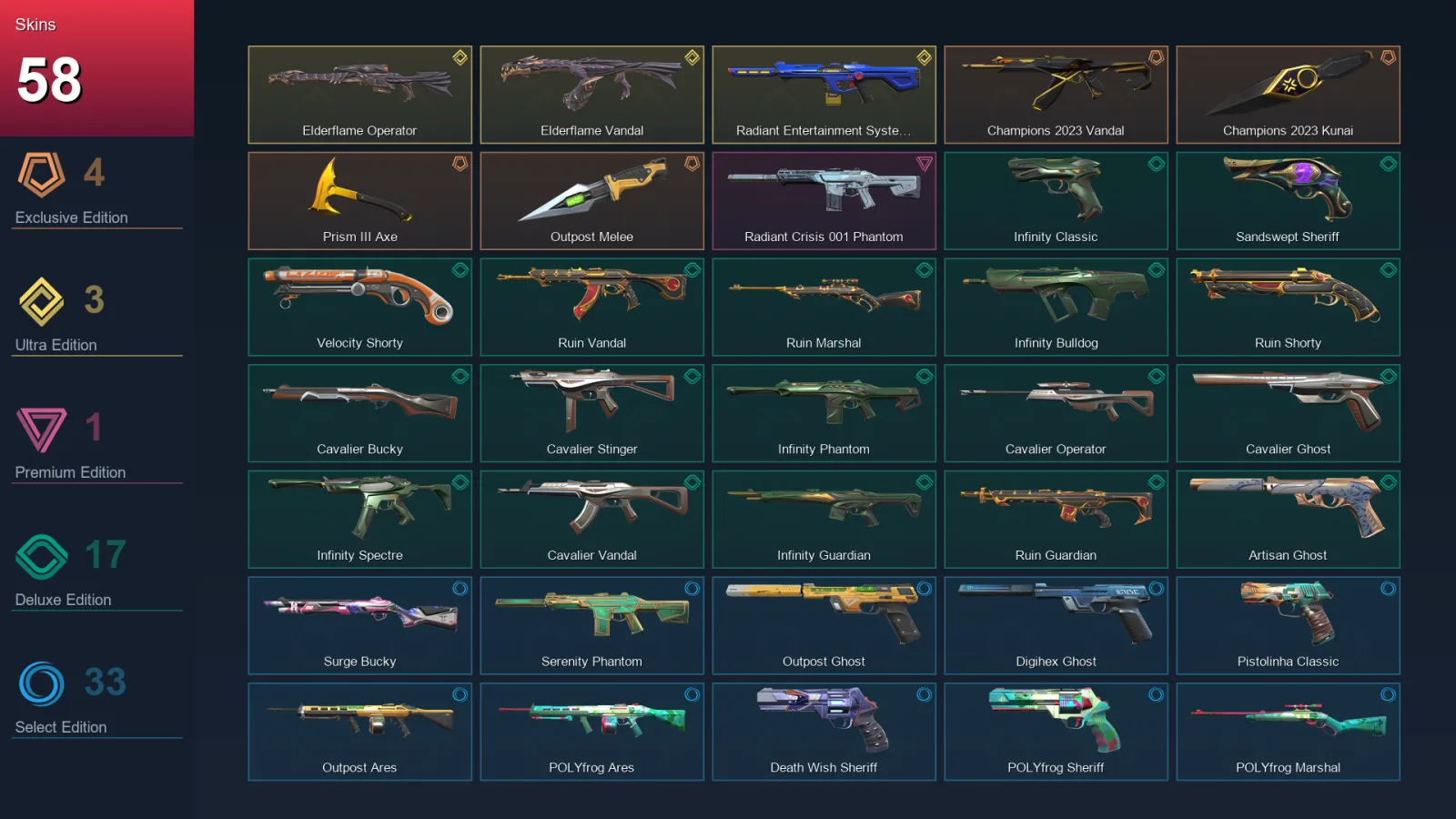 EU | Lv208 | Unranked | 58 Skin | 24 Agent | 111 Buddy