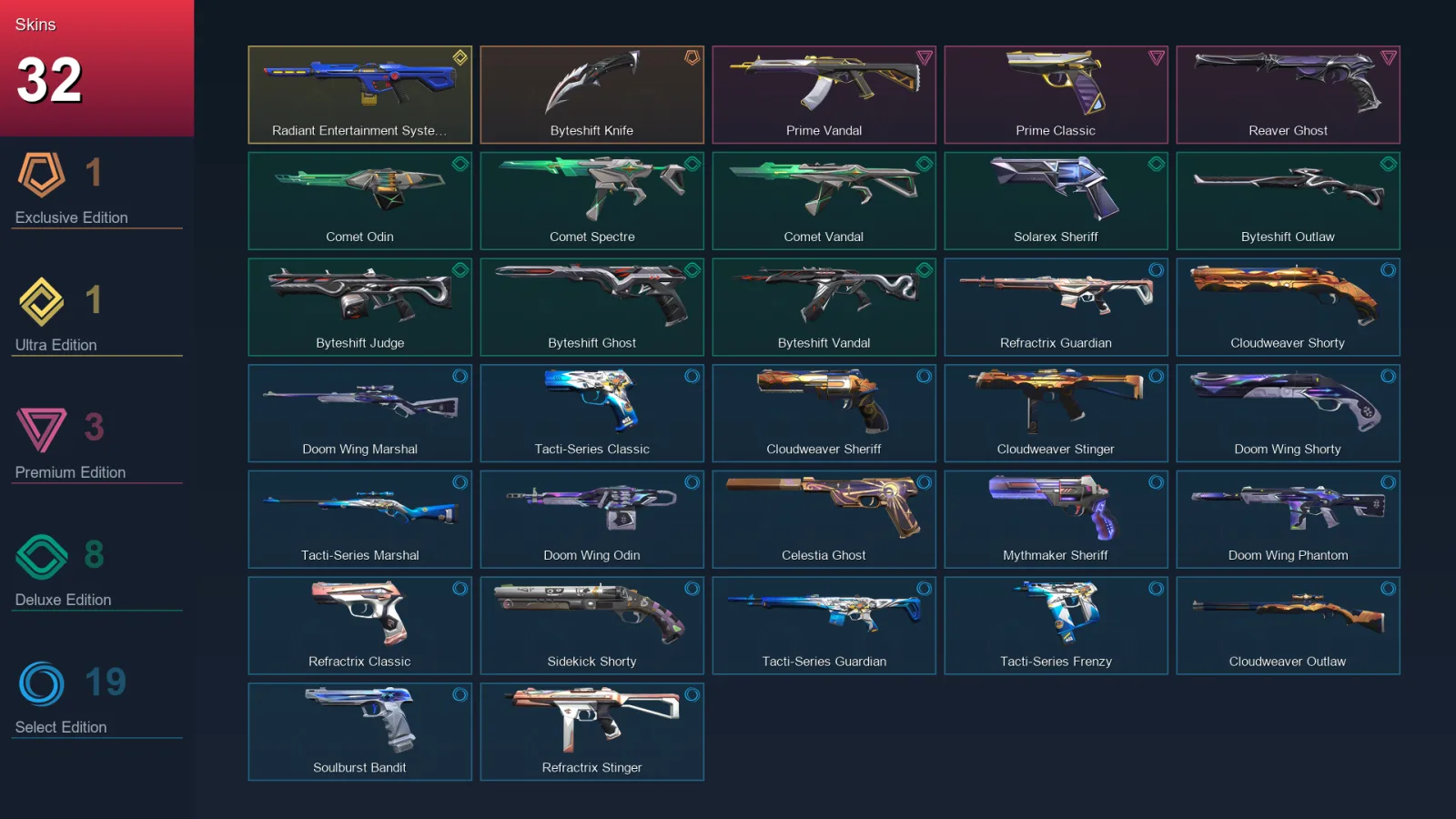 EU | Lv161 | Unranked | 32 Skin | 29 Agent | 65 Buddy