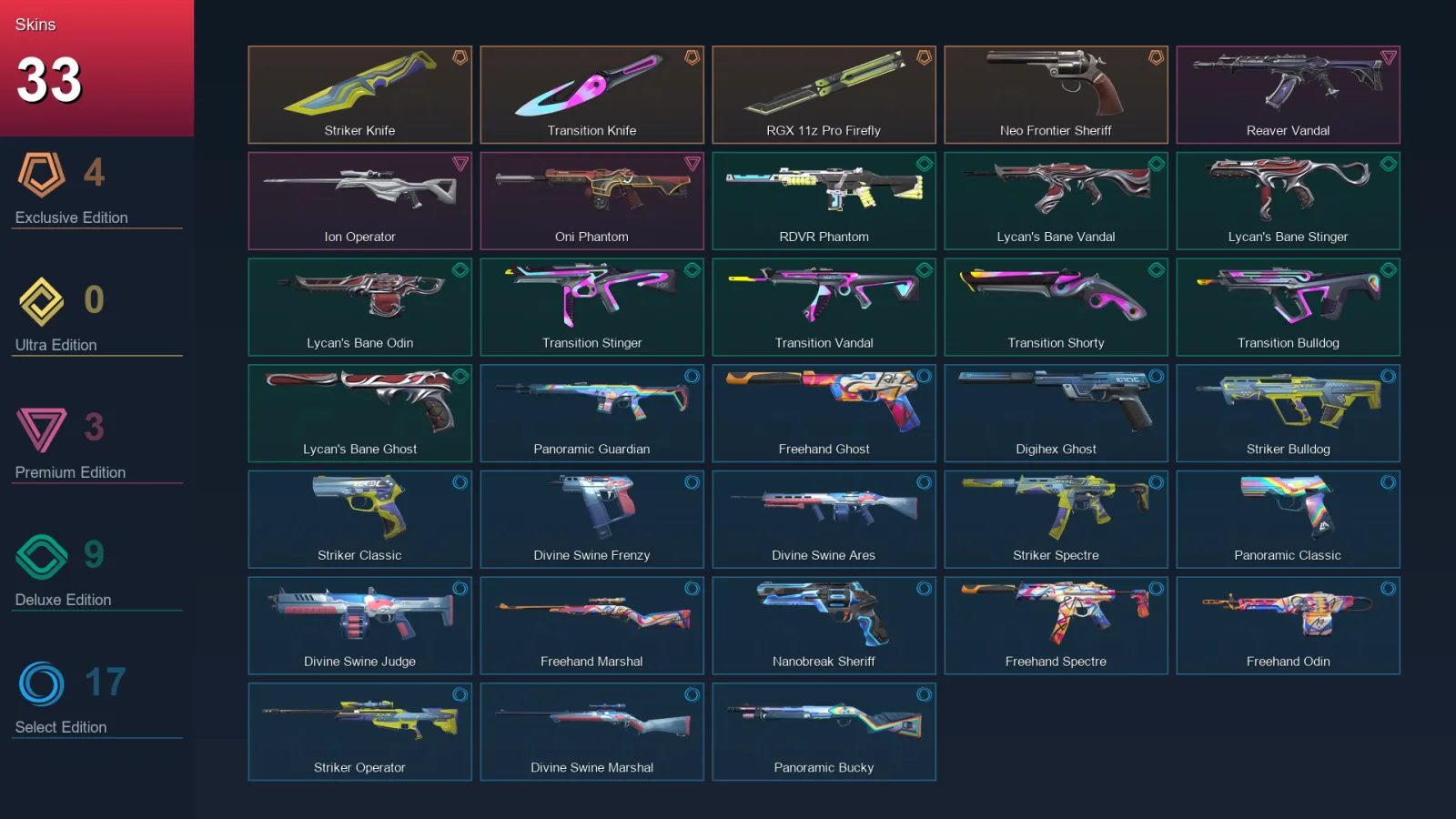 AP | Lv115 | Unranked | 33 Skin | 26 Agent | 48 Buddy