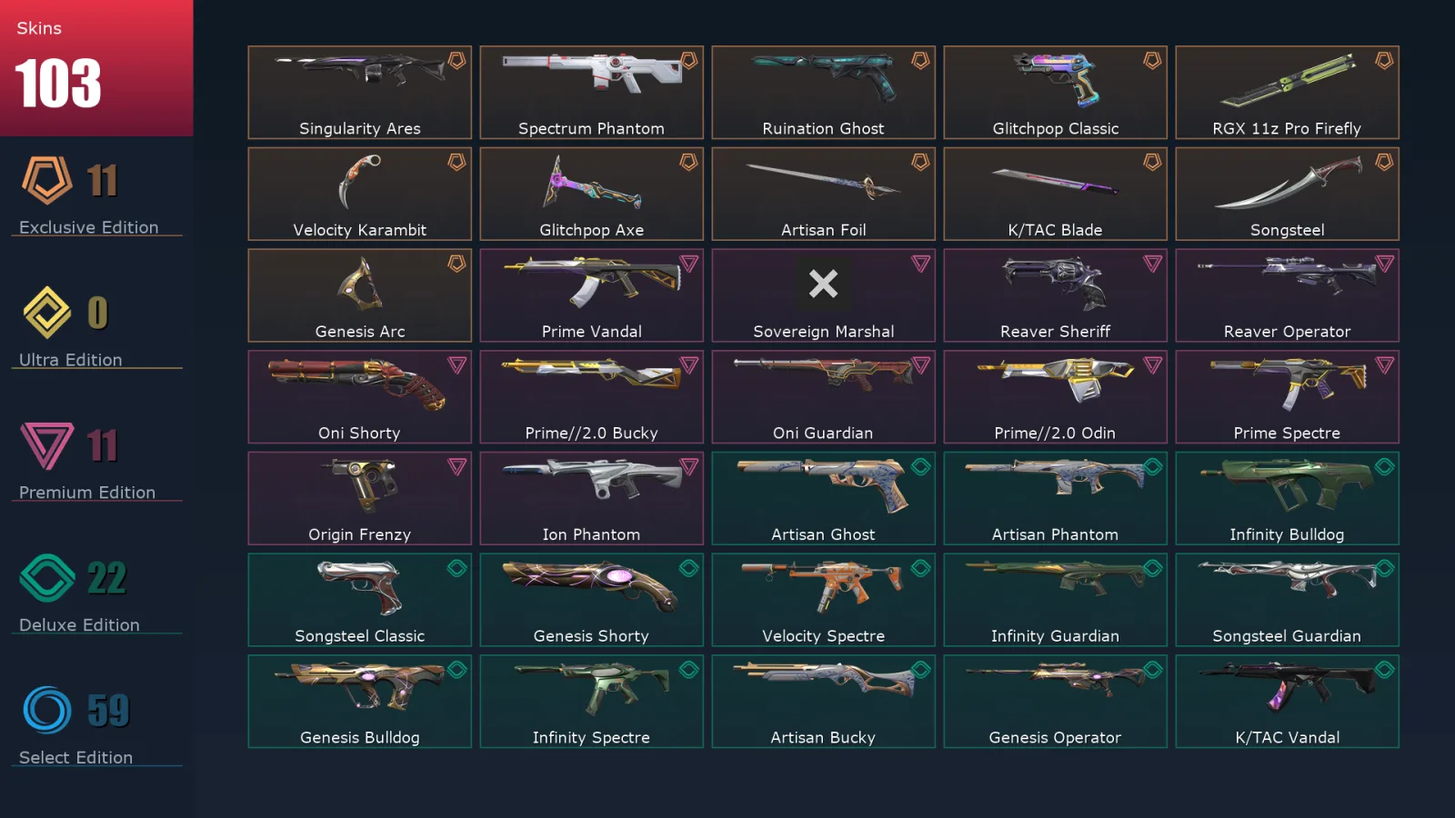 [Valorant] | EU | Level 204 | 25 Agents | 103 Skins