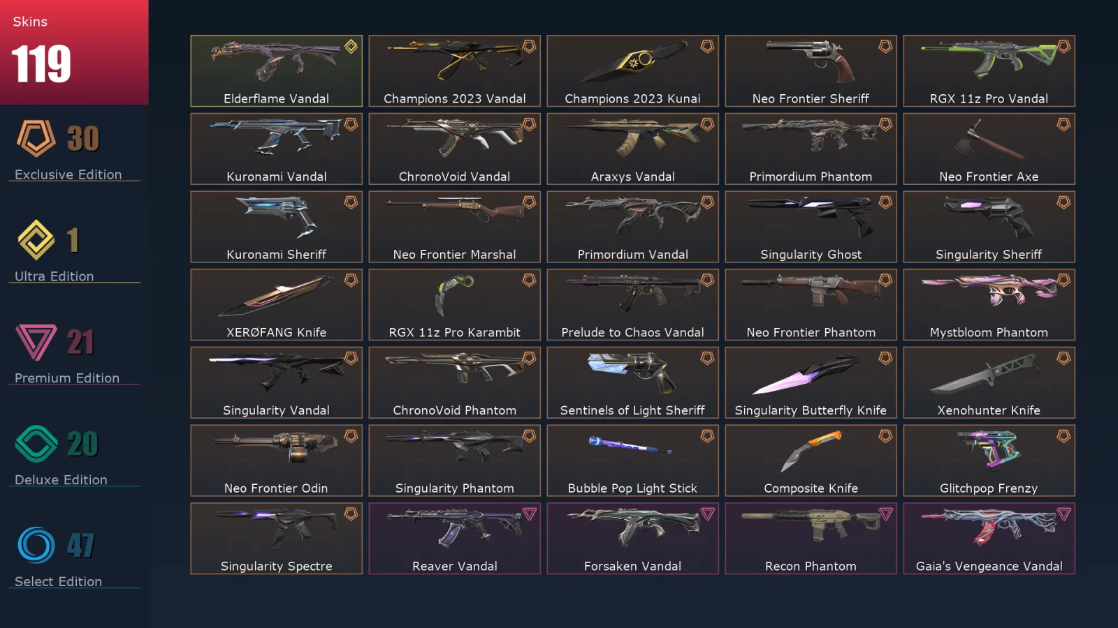 [Valorant] | EU | Level 70 | 21 Agents | 119 Skins
