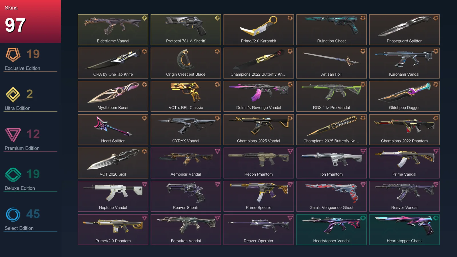 EU | Lv223 | Unranked | 97 Skin | 29 Agent | 139 Buddy