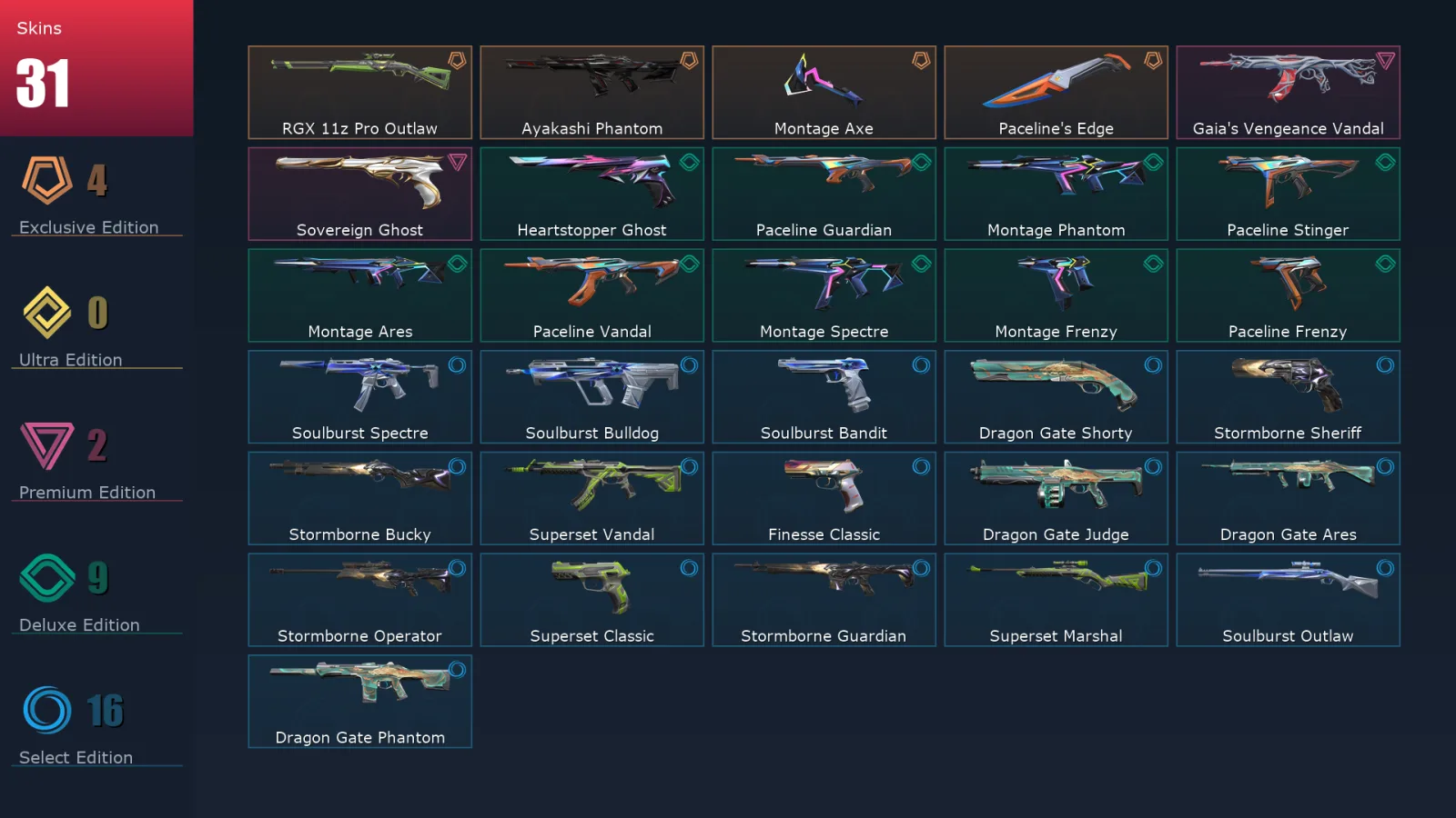 [Valorant] | EU | Level 51 | Platinum 1 | 11 Agents | 31 Skins