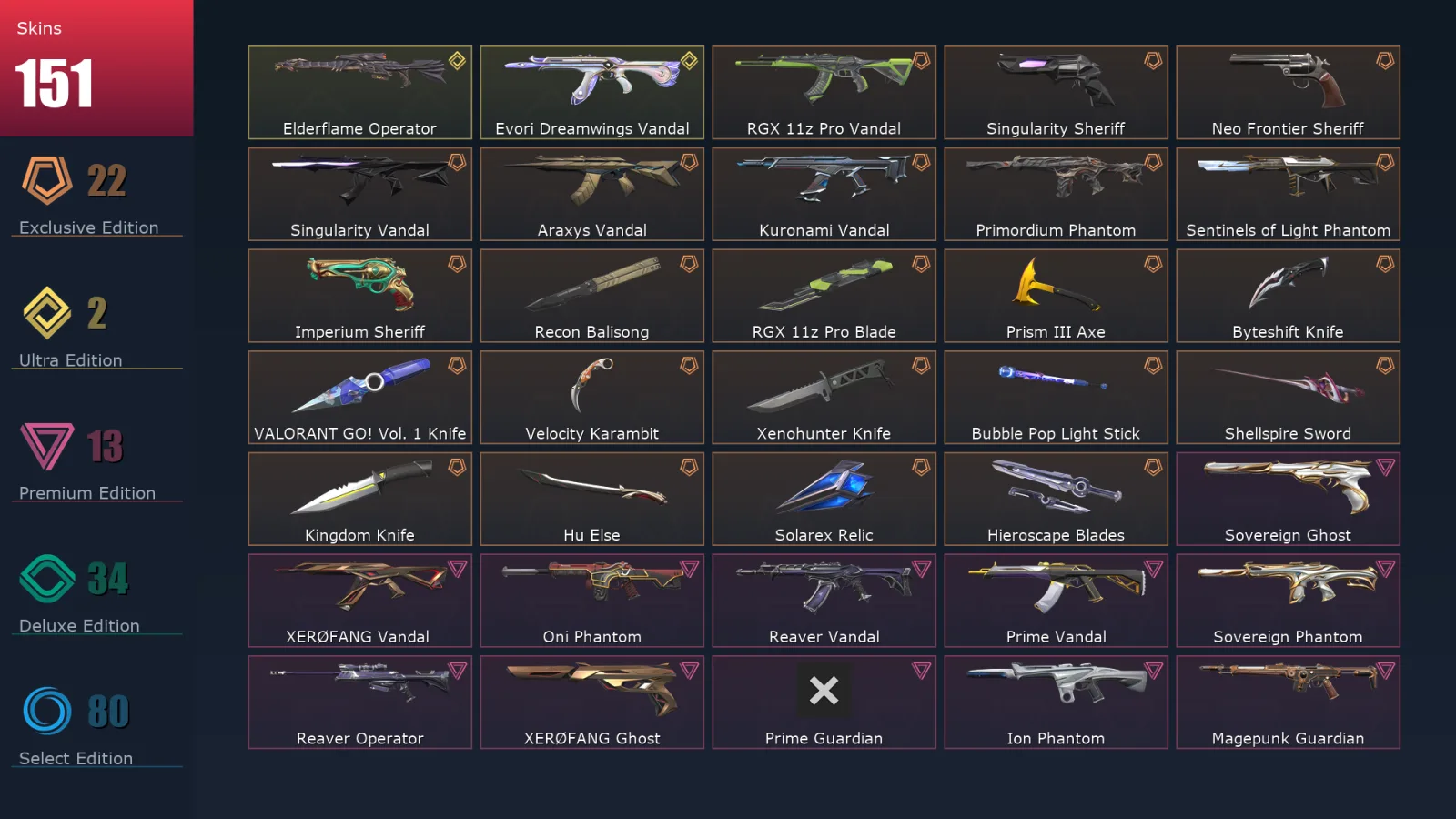 [Valorant] | EU | Level 257 | 27 Agents | 151 Skins