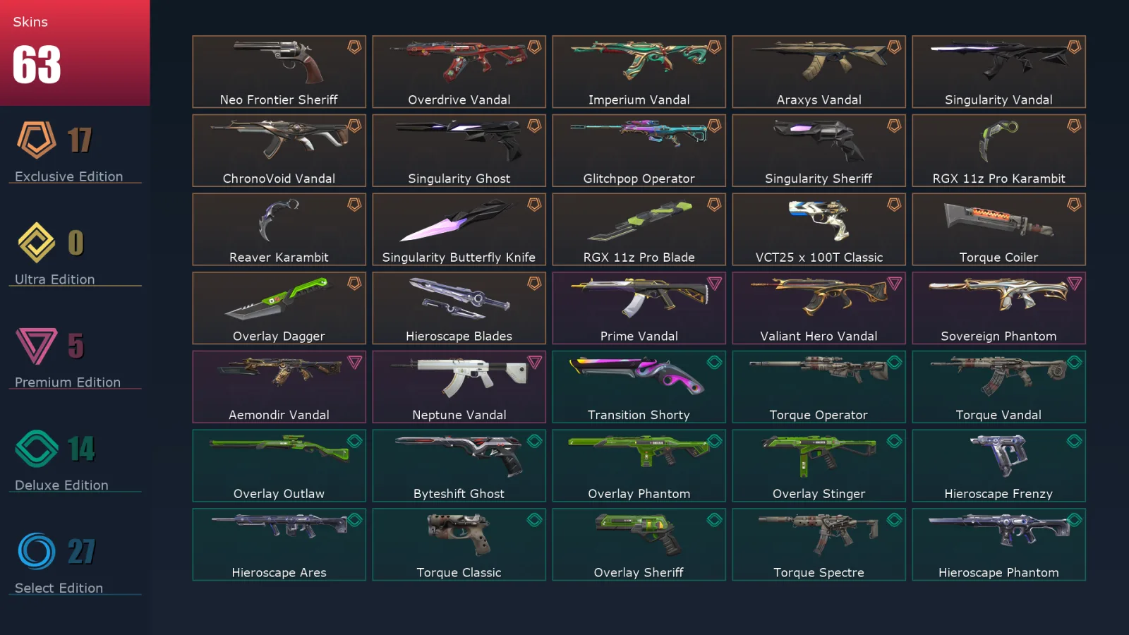 [Valorant] | EU | Level 211 | 27 Agents | 63 Skins