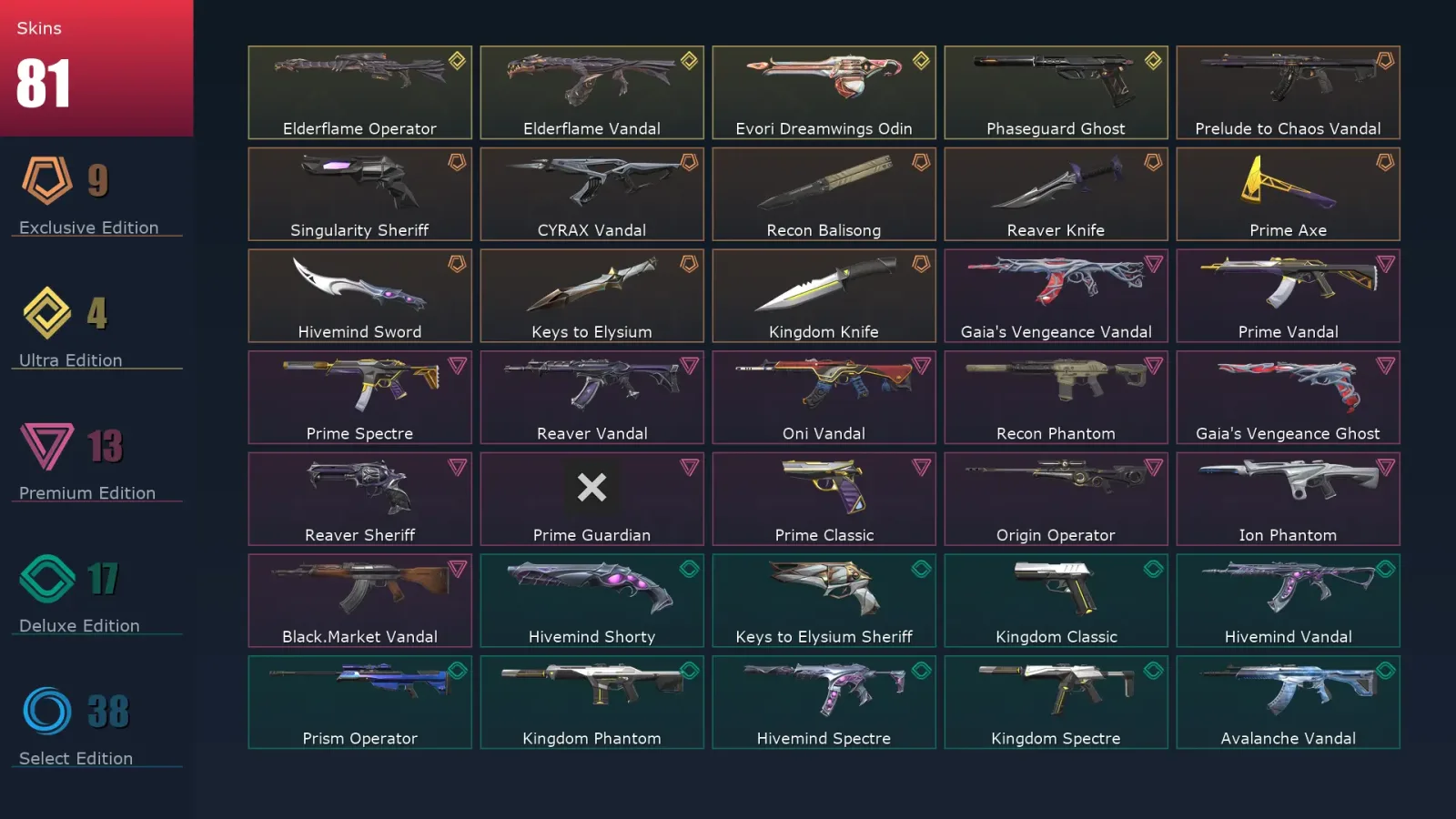 [Valorant] | EU | Level 297 | Ascendant 1 | 29 Agents | 81 Skins