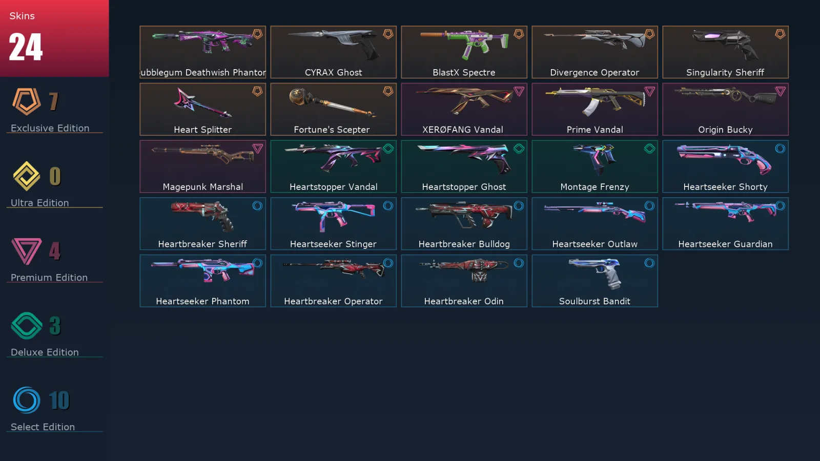 [Valorant] | EU | Level 96 | Ascendant 2 | 29 Agents | 24 Skins