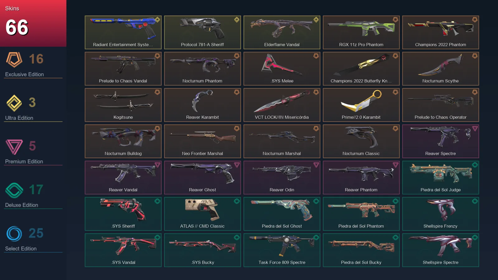 AP | Lv169 | Unranked | 66 Skin | 28 Agent | 91 Buddy