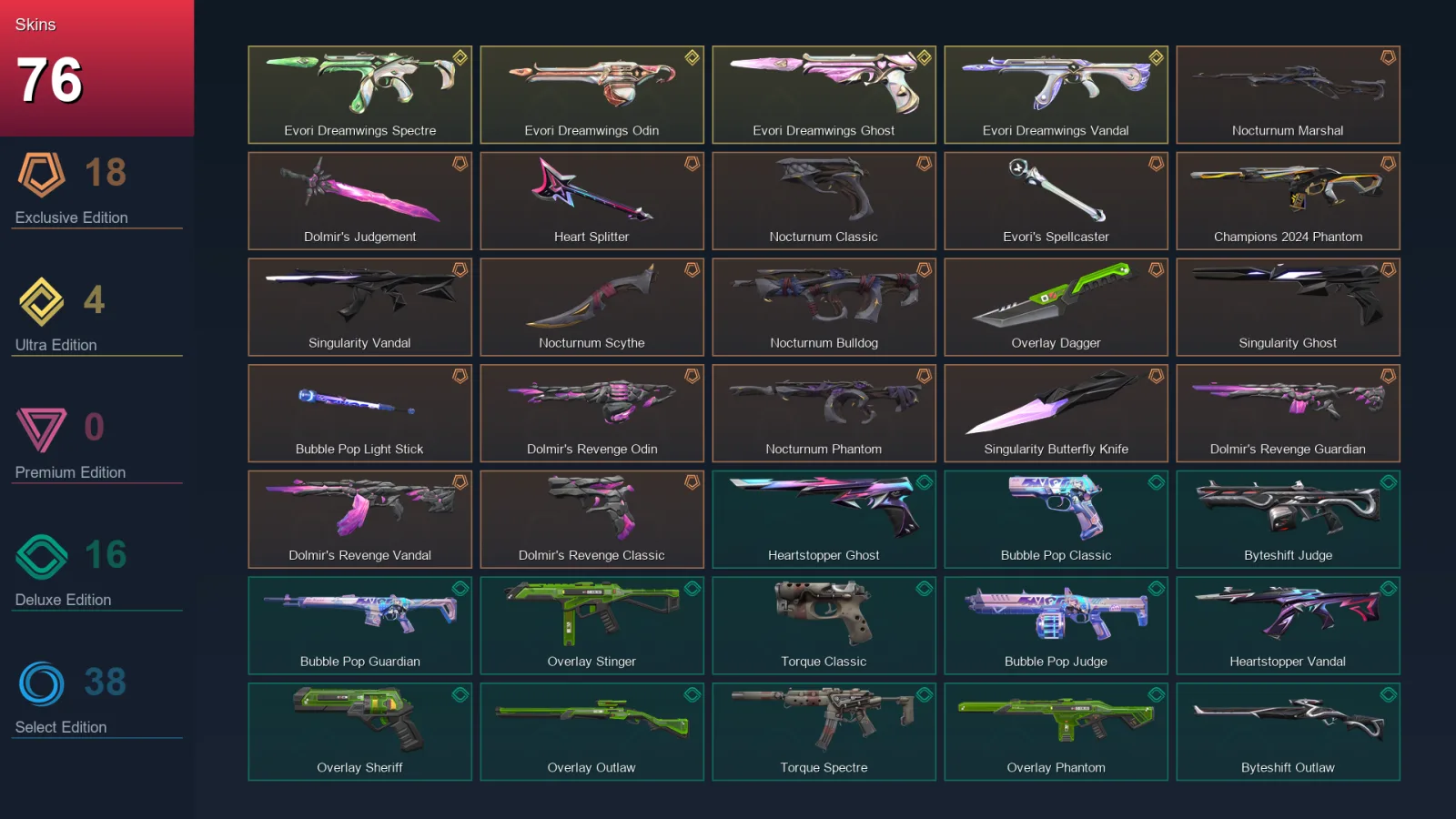 NA | Lv86 | Unranked | 76 Skin | 28 Agent | 58 Buddy