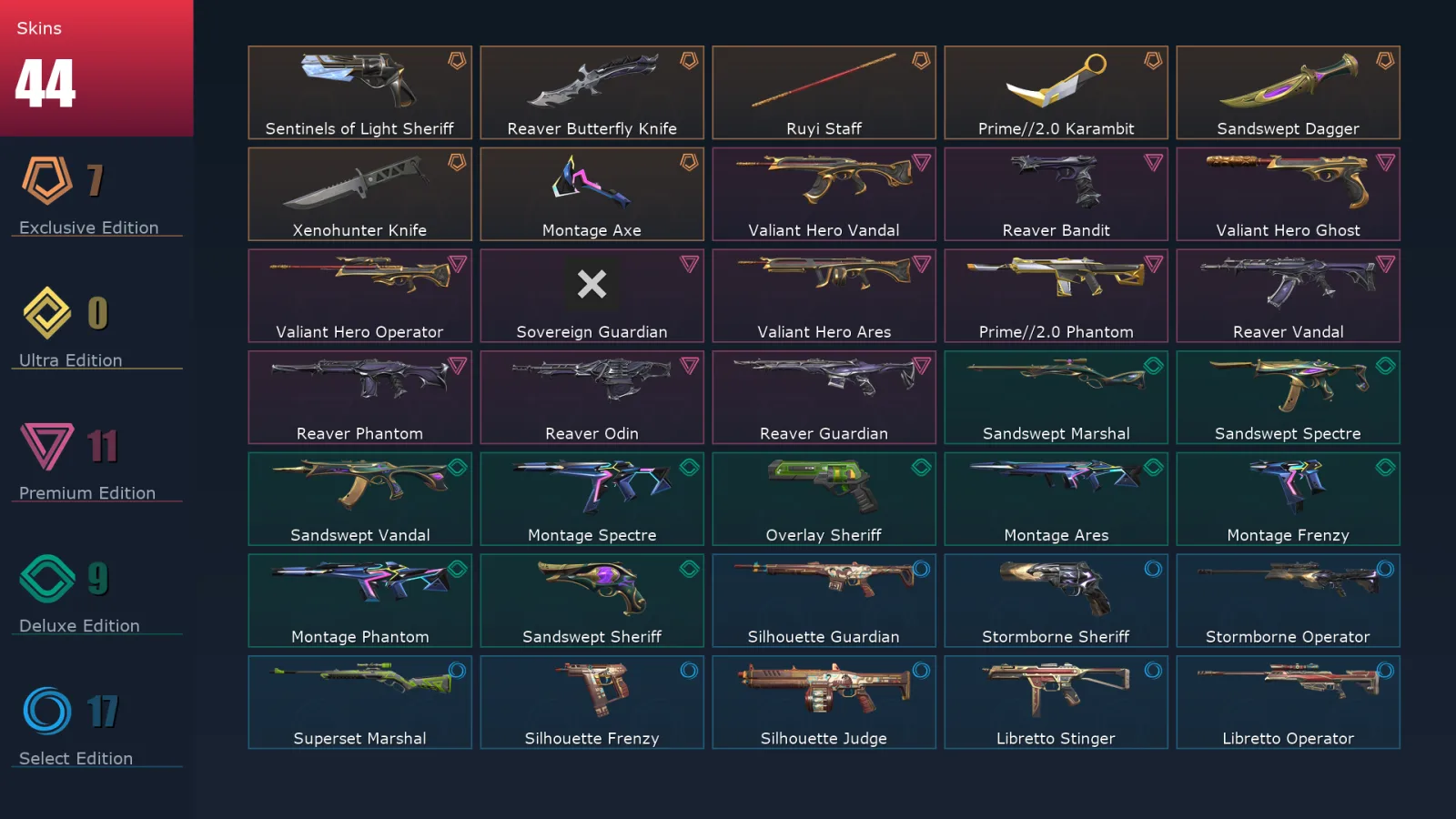 [Valorant] | EU | Level 159 | Diamond 1 | 29 Agents | 44 Skins