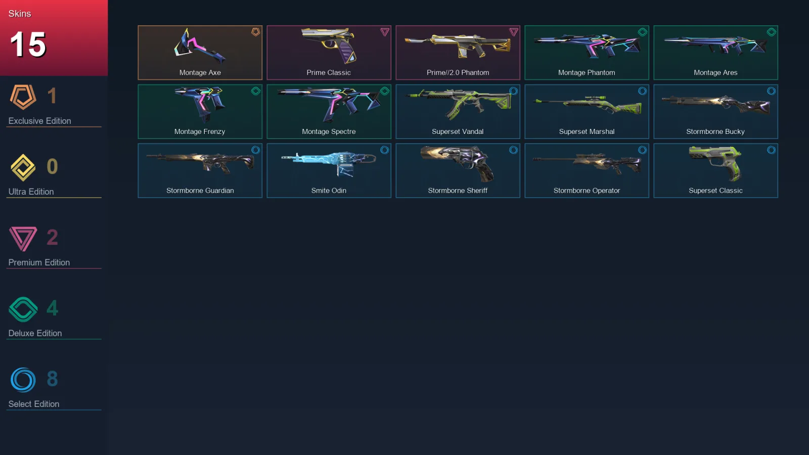 AP | Lv36 | Unranked | 15 Skin | 12 Agent | 17 Buddy