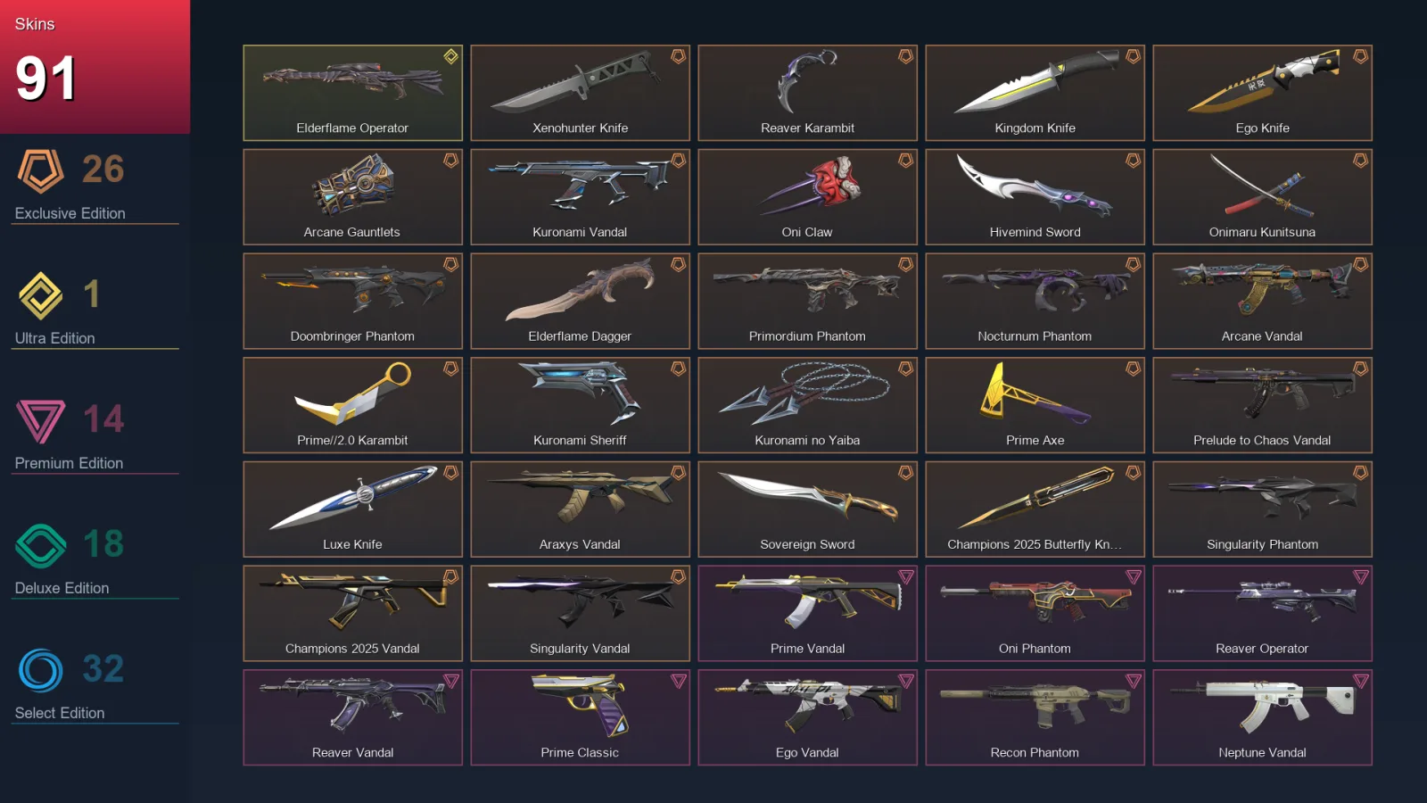 EU | Lv205 | Unranked | 91 Skin | 25 Agent | 107 Buddy