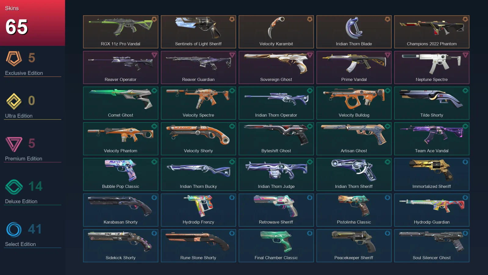 AP | Lv364 | Unranked | 65 Skin | 28 Agent | 143 Buddy