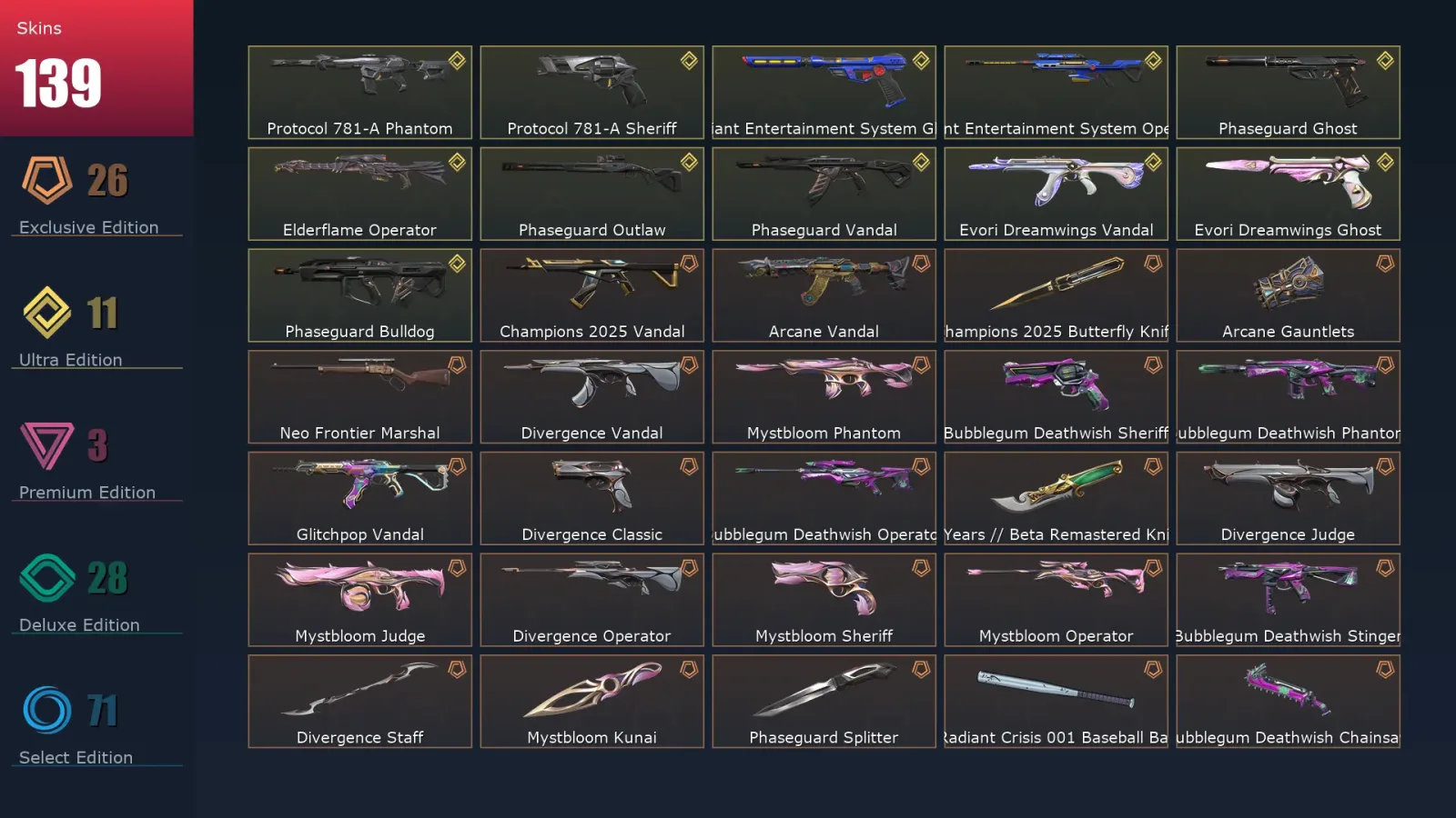 [Valorant] | EU | Level 262 | 28 Agents | 139 Skins