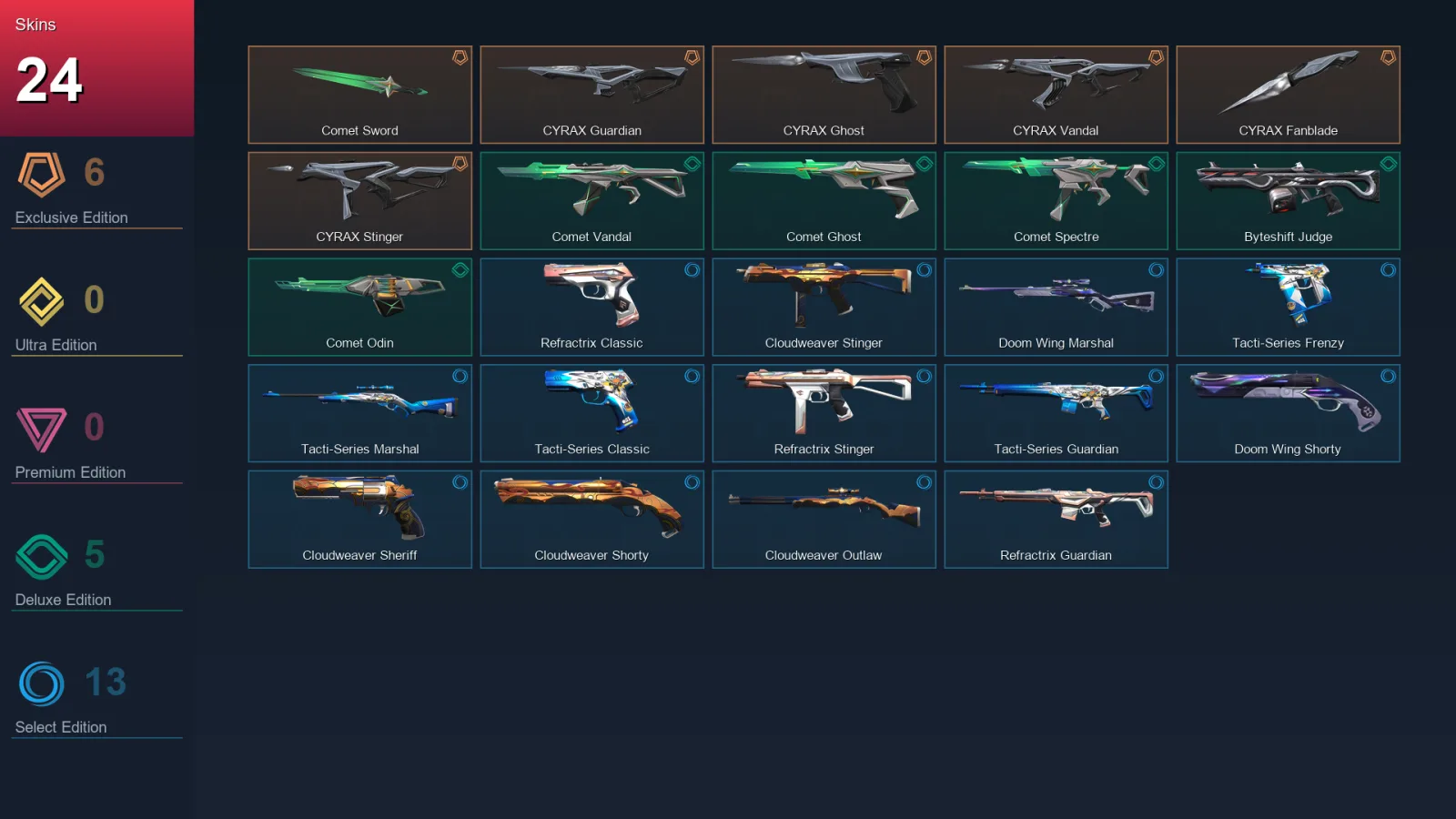 NA | Lv22 | Unranked | 24 Skin | 8 Agent | 16 Buddy