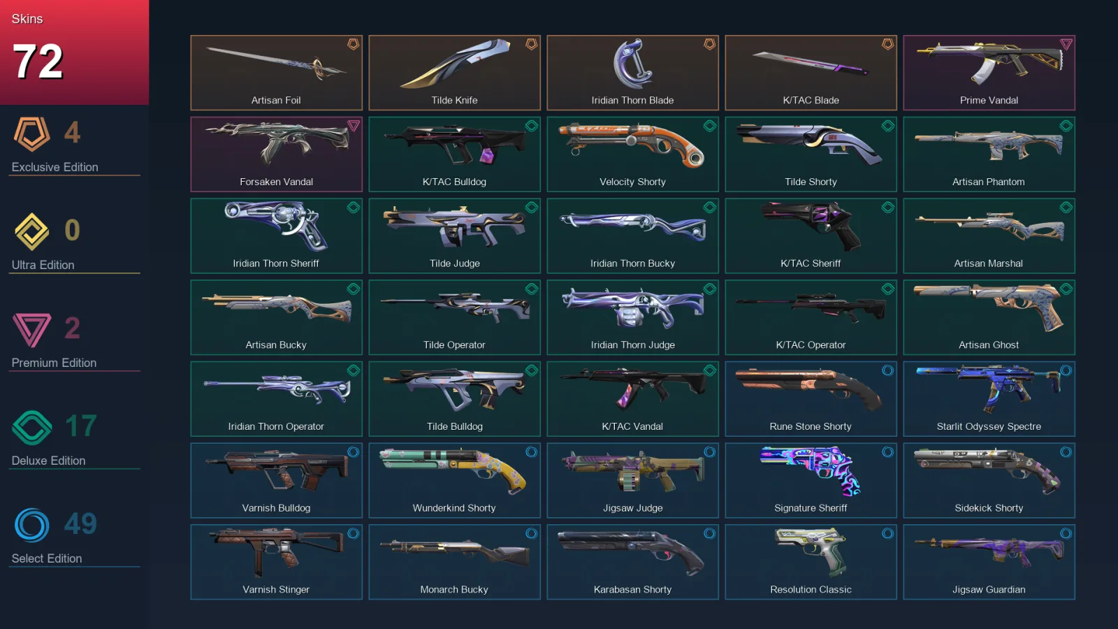 LA | Lv257 | Unranked | 72 Skin | 27 Agent | 113 Buddy — Valorant account