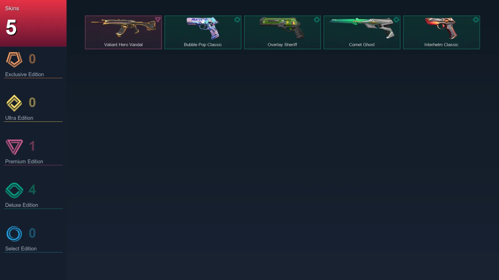 AP | Lv133 | Unranked | 5 Skin | 28 Agent | 37 Buddy
