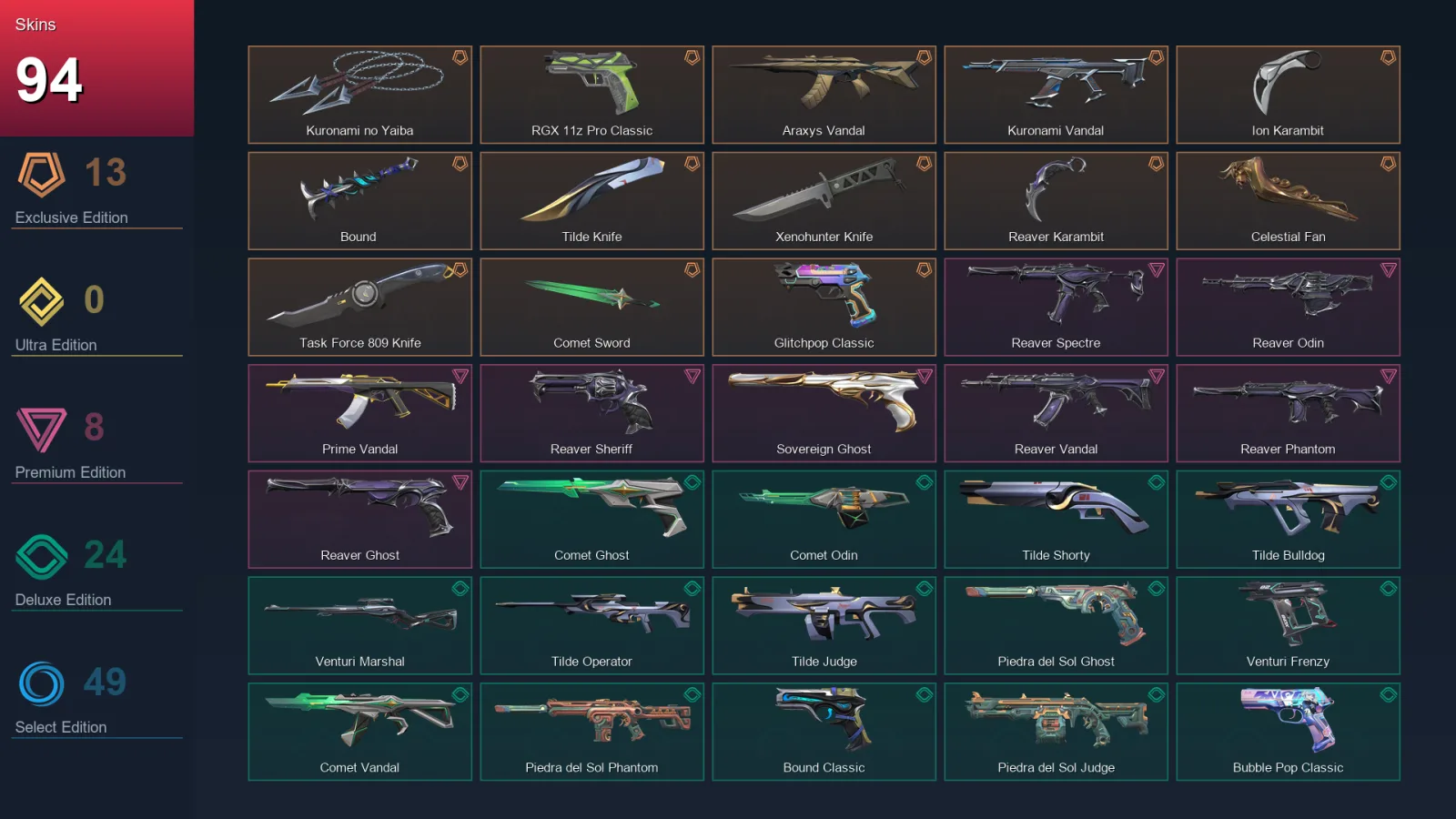NA | Lv179 | Unranked | 94 Skin | 25 Agent | 98 Buddy — Valorant account
