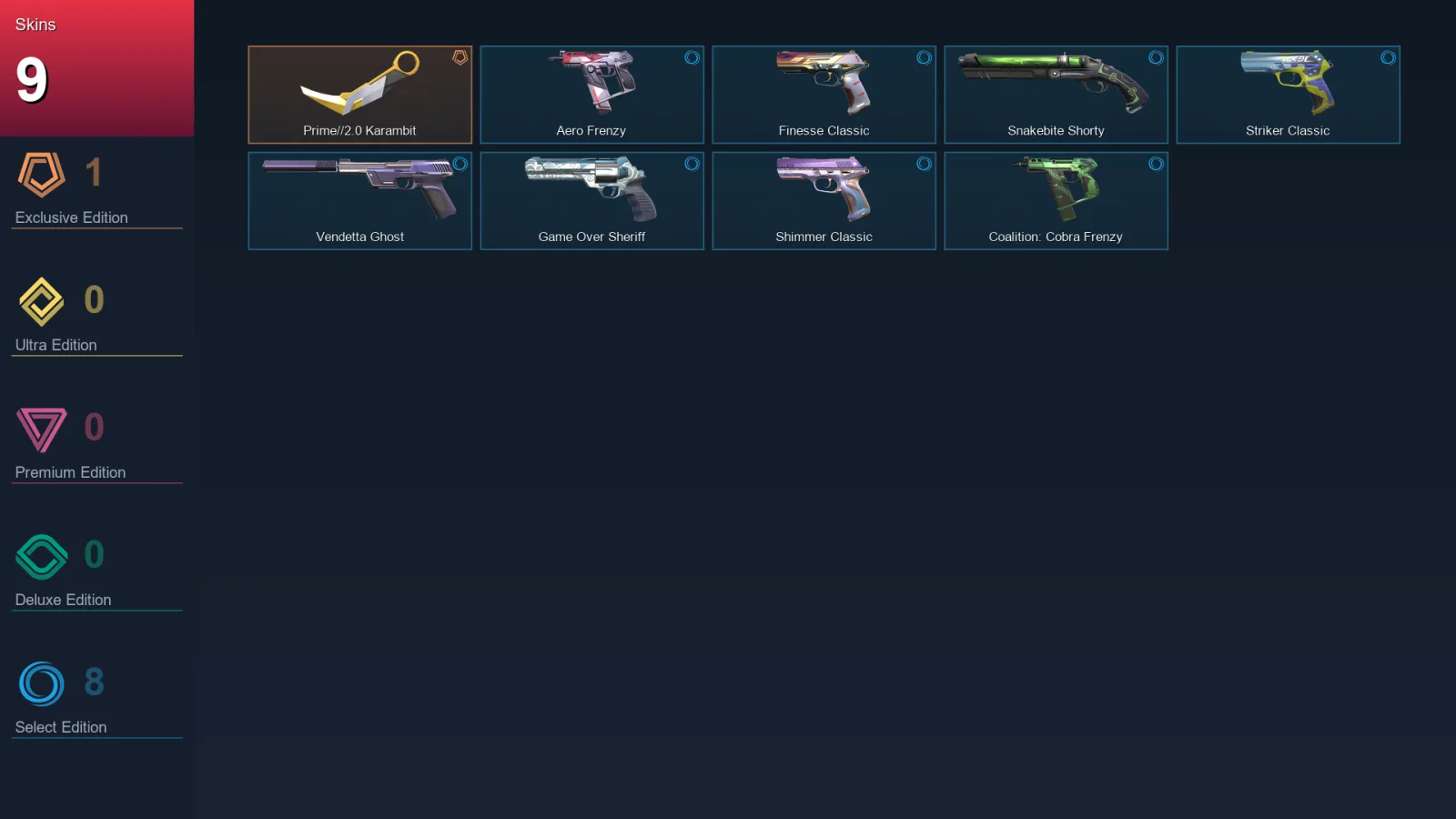 EU | Prime//2.0 Karambit | Aero Frenzy | Finesse Classic | Snakebite Shorty | 9 Skin | 23 Agent | 48 Buddy | Lv130