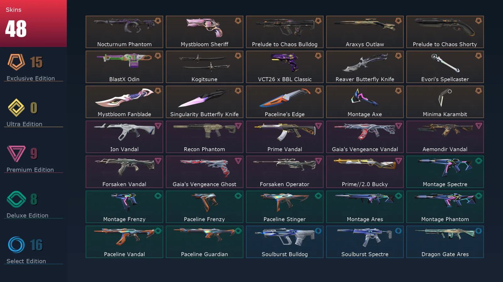 [Valorant] | EU | Level 60 | Diamond 2 | 19 Agents | 48 Skins