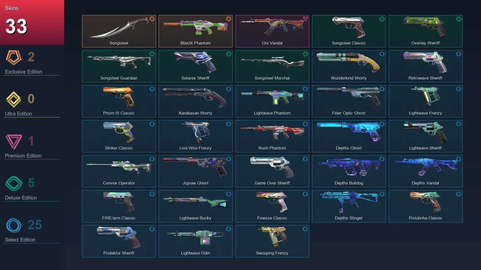 AP | Lv285 | Unranked | 33 Skin | 28 Agent | 119 Buddy
