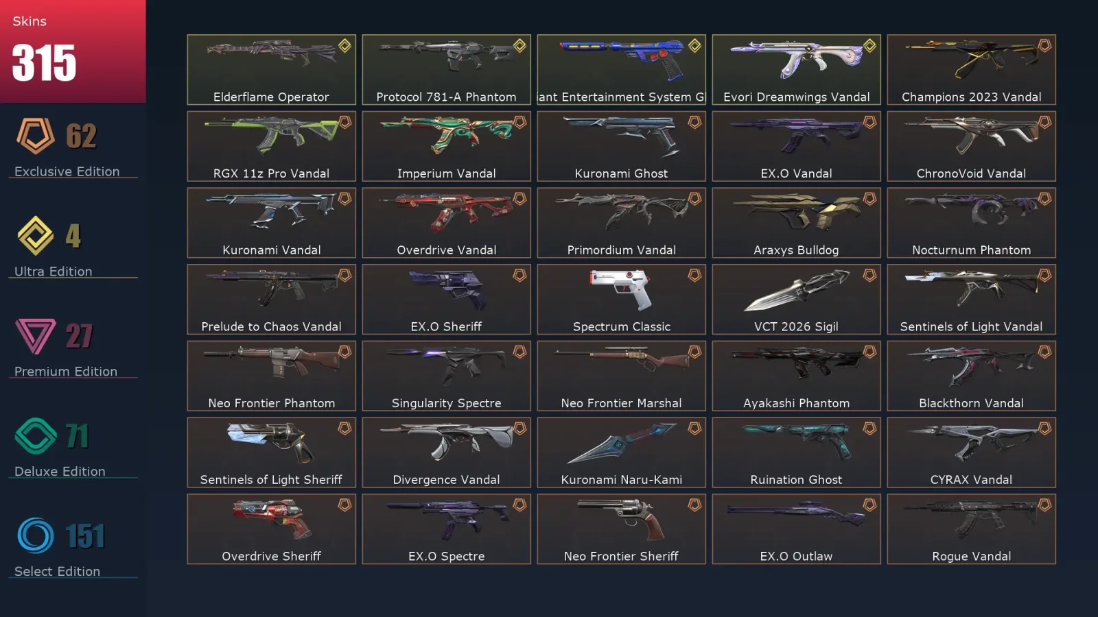 [Valorant] | EU | Level 362 | Ascendant 1 | 29 Agents | 315 Skins