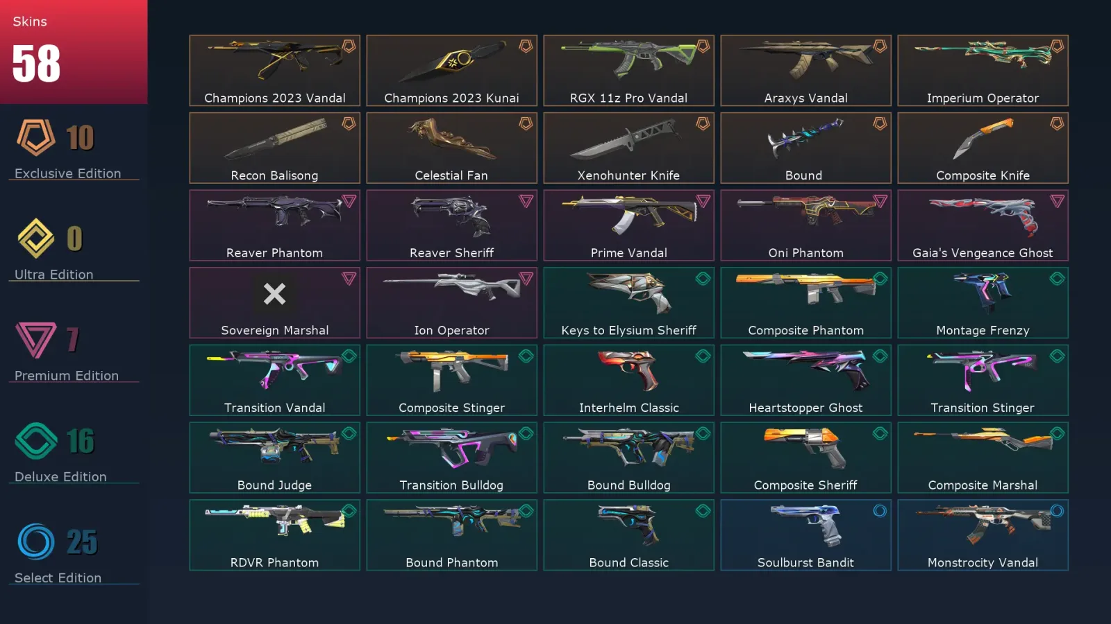[Valorant] | EU | Level 248 | Platinum 3 | 29 Agents | 58 Skins