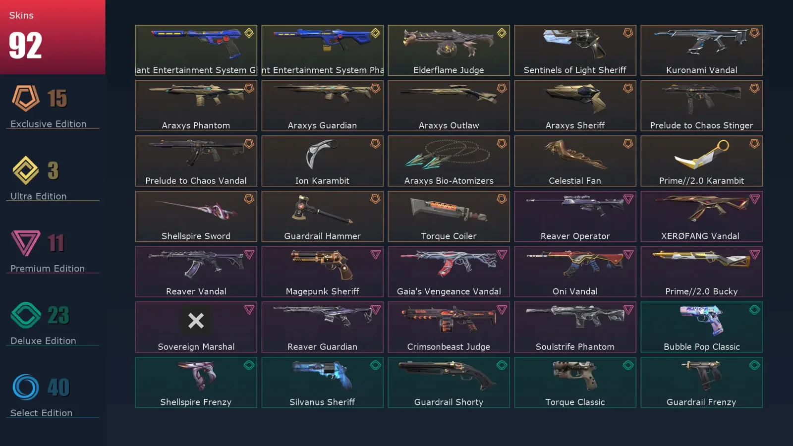 [Valorant] | EU | Level 151 | 27 Agents | 92 Skins