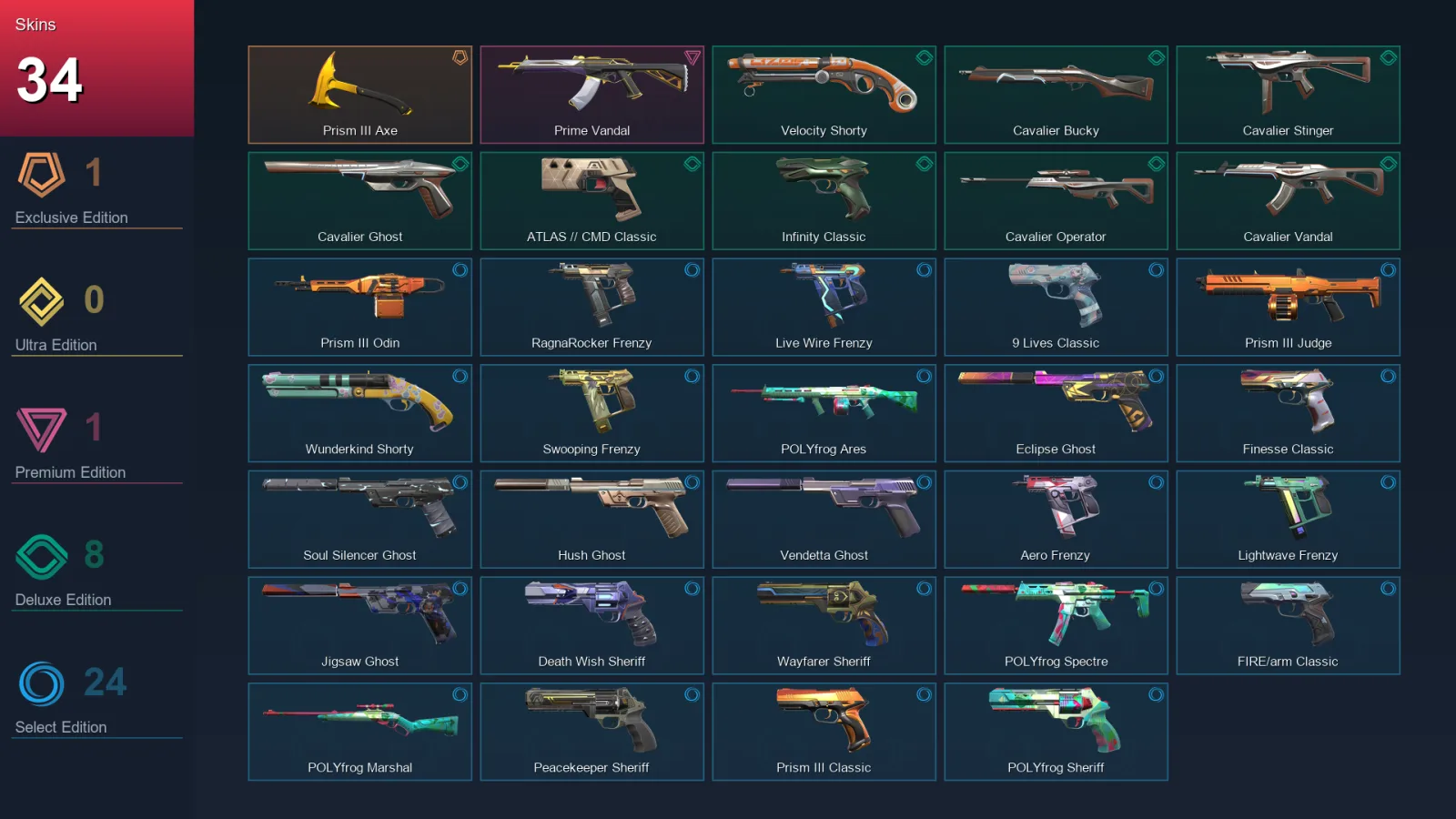 AP | Lv286 | Unranked | 34 Skin | 26 Agent | 109 Buddy — Ragnarocker Frenzy