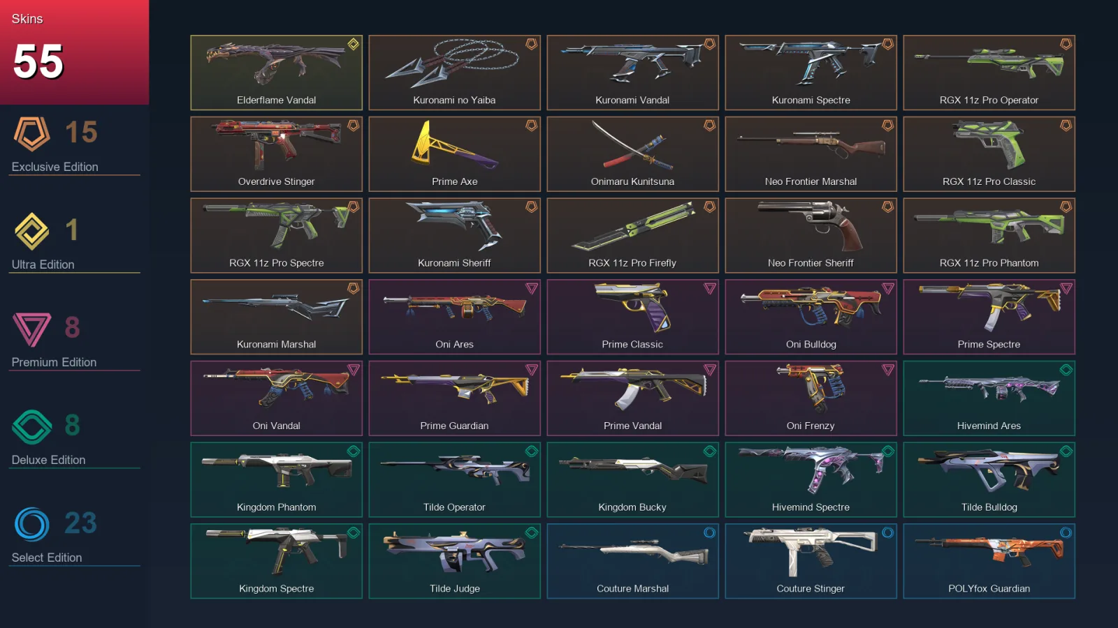 AP | Lv129 | Unranked | 55 Skin | 24 Agent | 90 Buddy