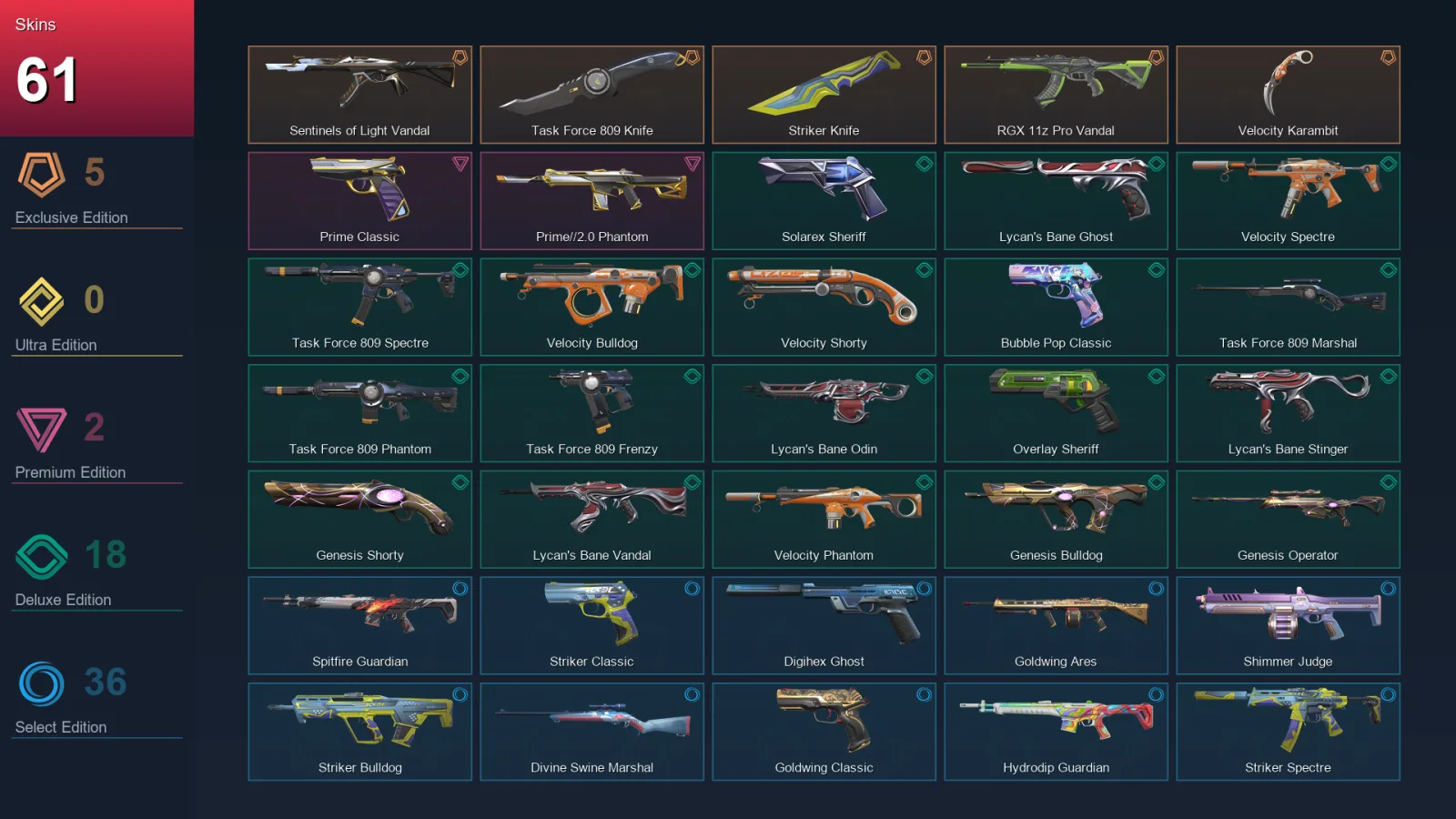 AP | Lv283 | Unranked | 61 Skin | 28 Agent | 127 Buddy