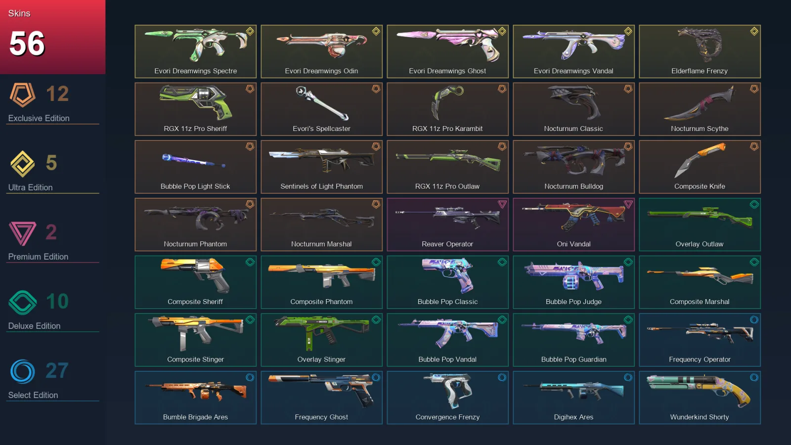 EU | Lv143 | Unranked | 56 Skin | 28 Agent | 73 Buddy