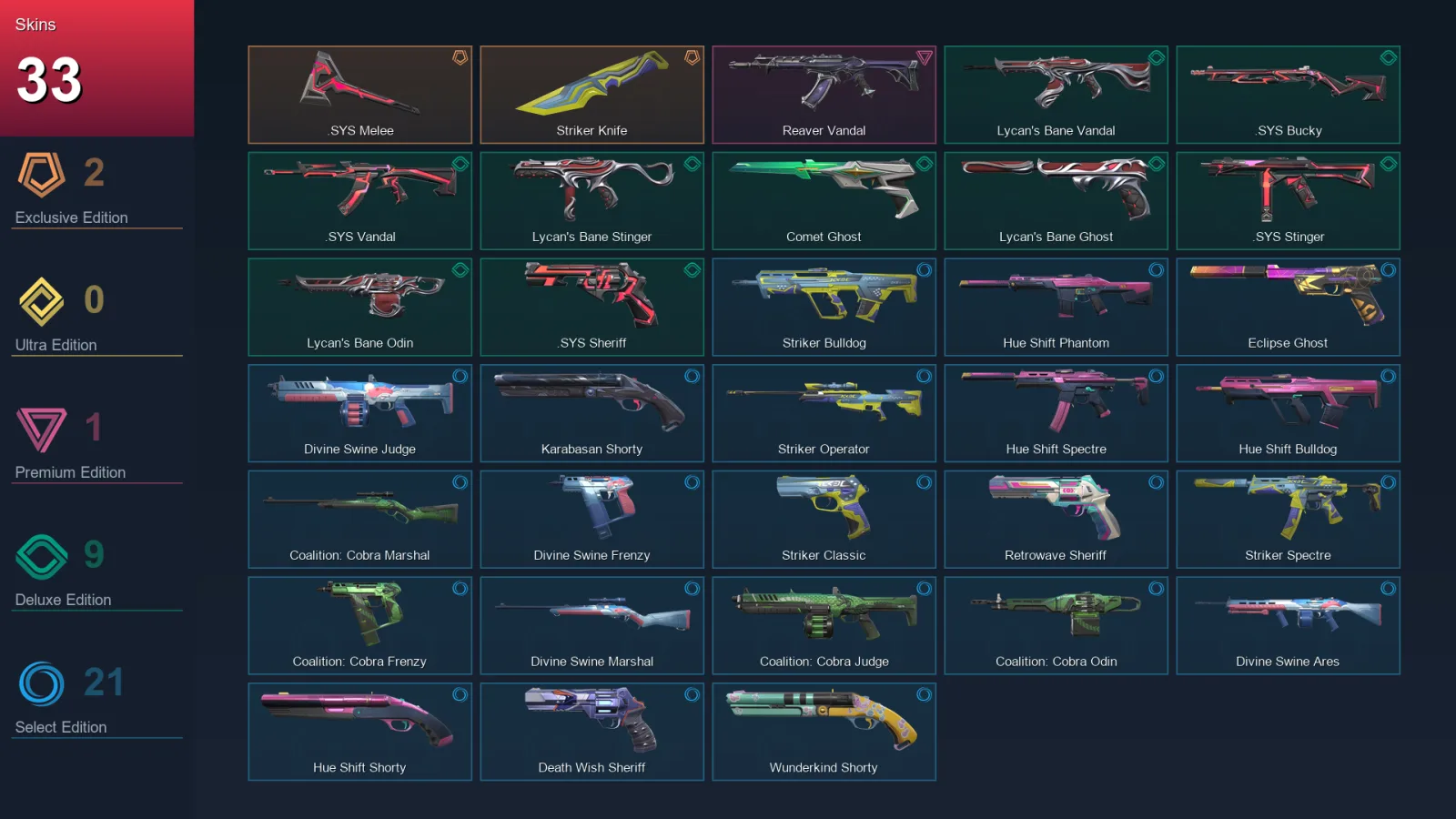 AP | Lv124 | Unranked | 33 Skin | 24 Agent | 48 Buddy