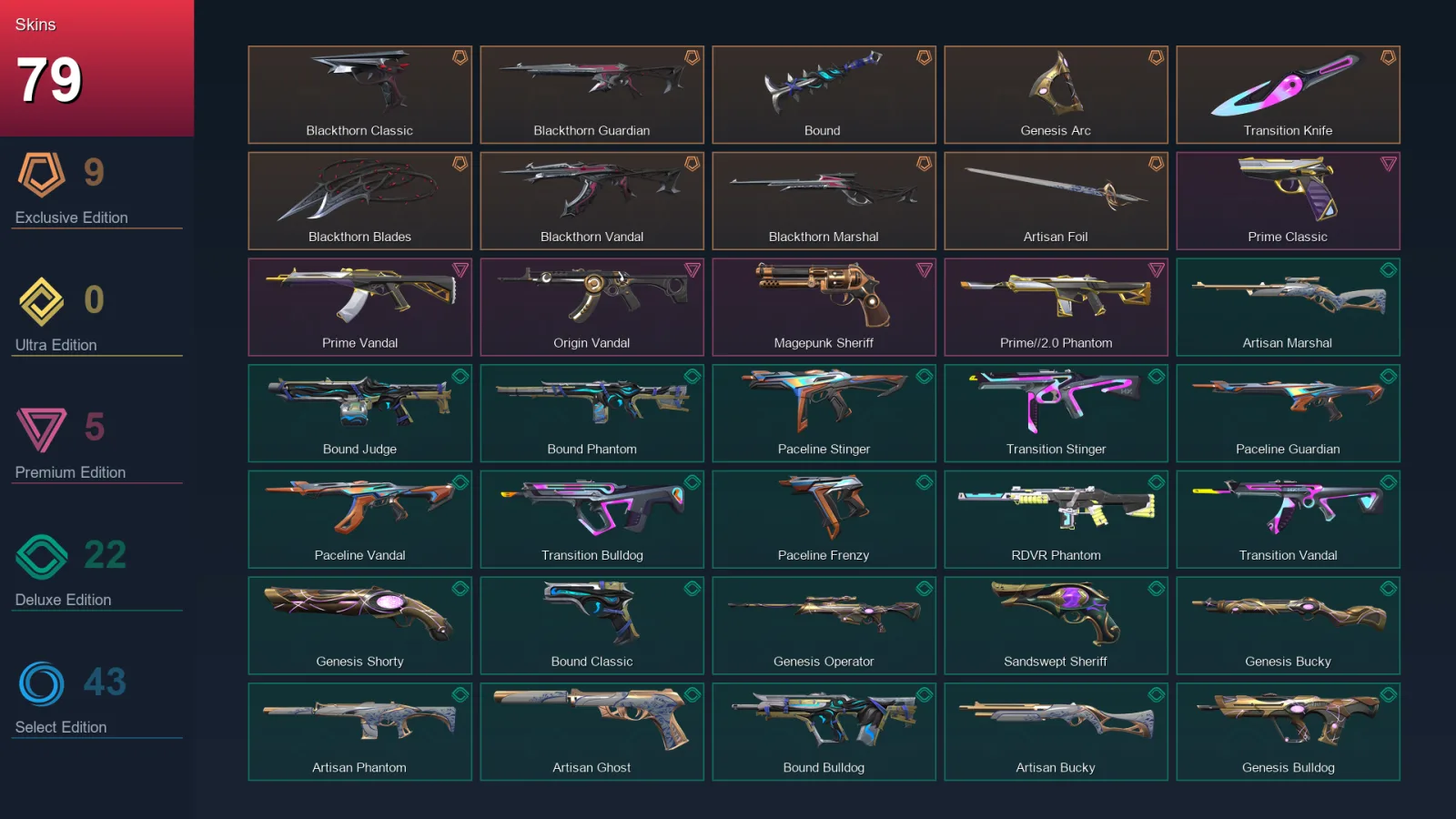 EU | Lv188 | Unranked | 79 Skin | 29 Agent | 107 Buddy
