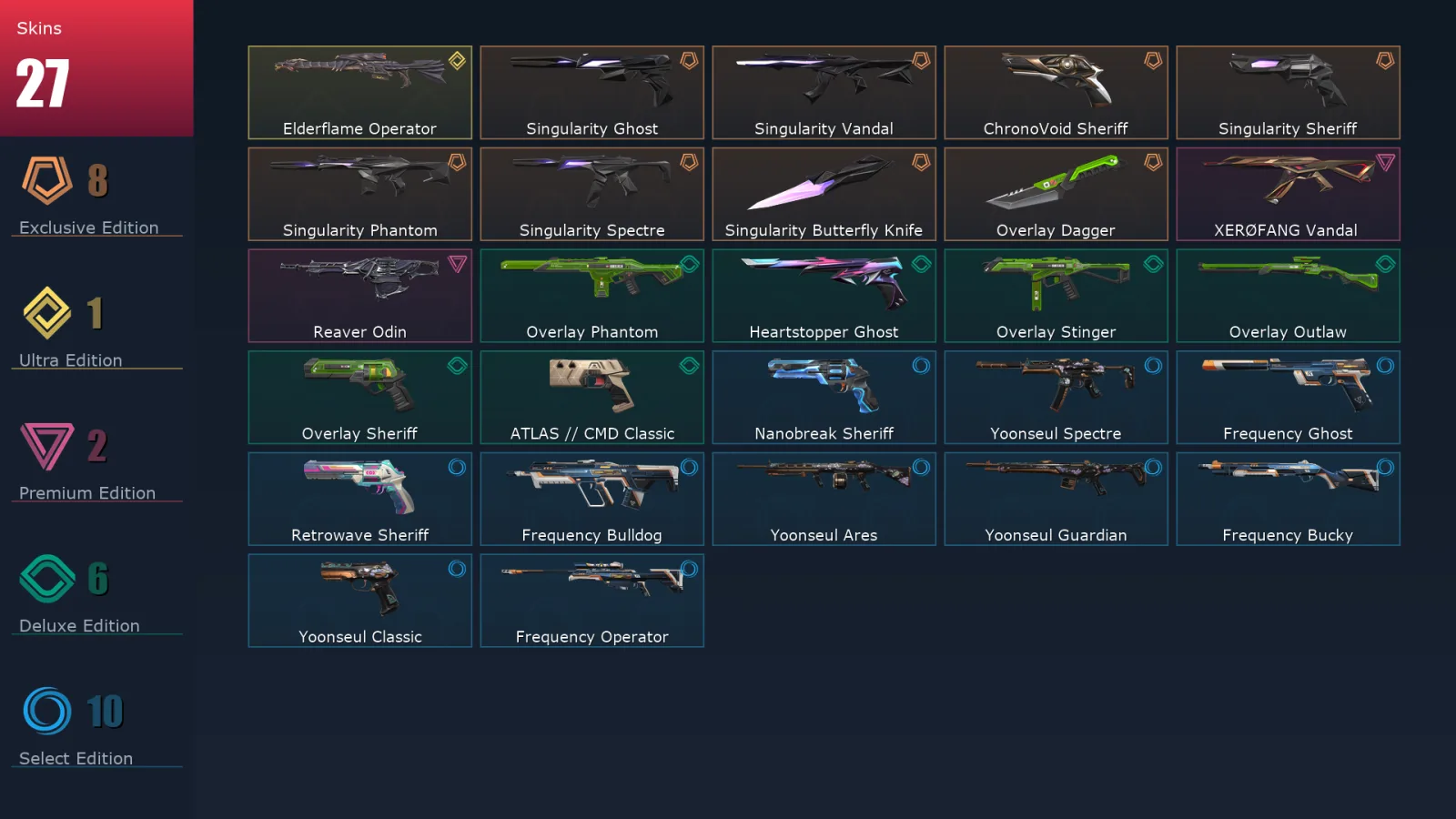 [Valorant] | EU | Level 132 | Gold 2 | 29 Agents | 27 Skins