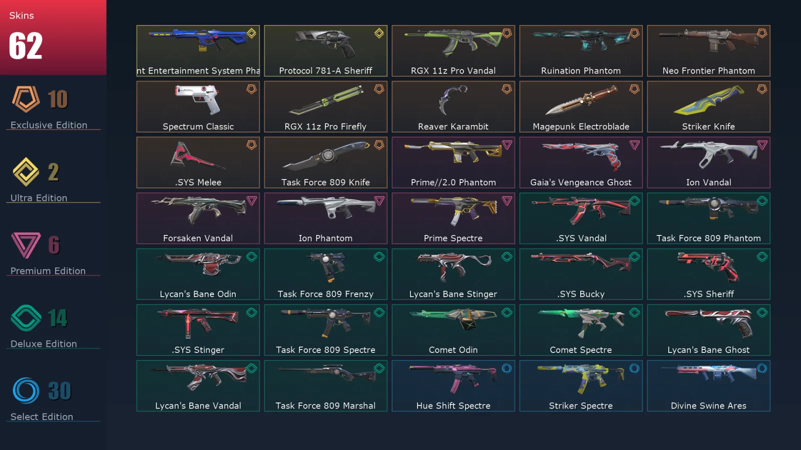 [Valorant] | EU | Level 101 | 24 Agents | 62 Skins