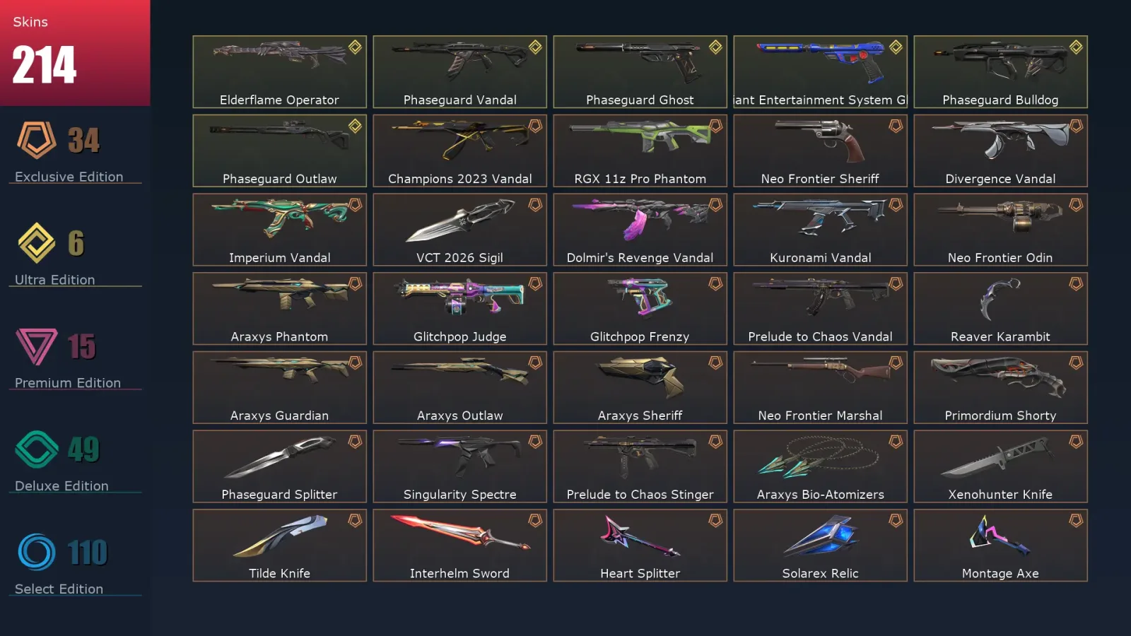 [Valorant] | EU | Level 319 | 29 Agents | 214 Skins