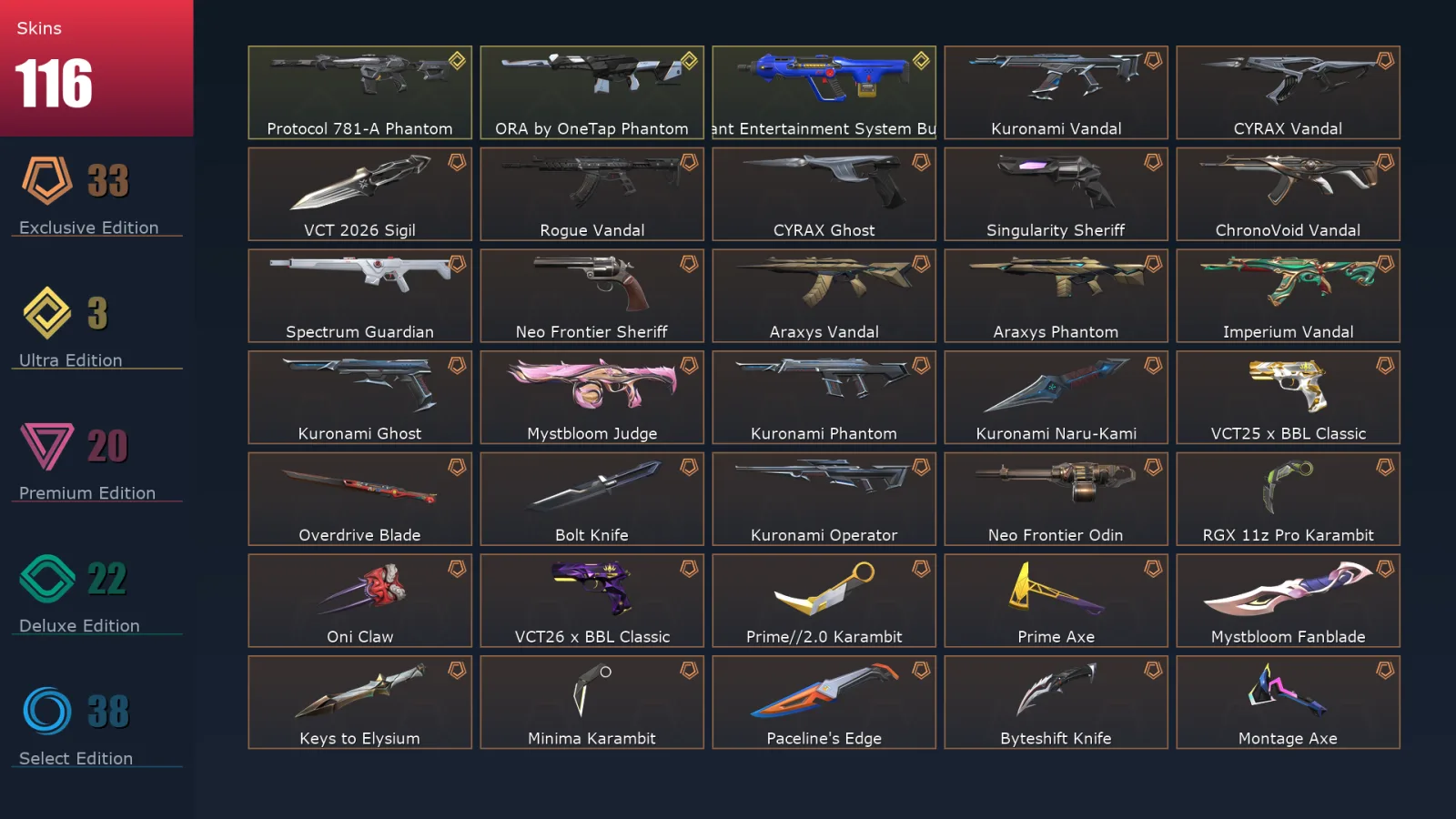 [Valorant] | EU | Level 110 | Diamond 3 | 29 Agents | 116 Skins