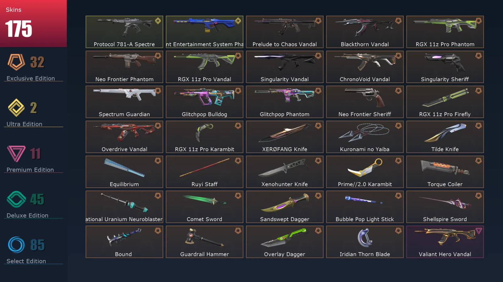 [Valorant] | EU | Level 326 | 29 Agents | 175 Skins