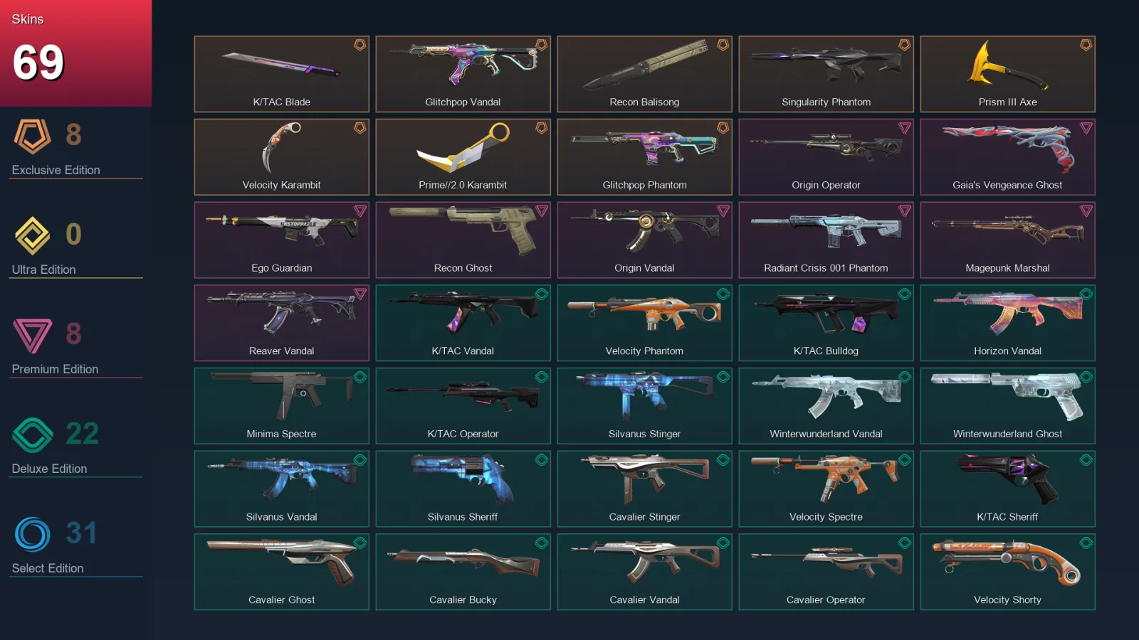 NA | Lv119 | Unranked | 69 Skin | 21 Agent | 65 Buddy