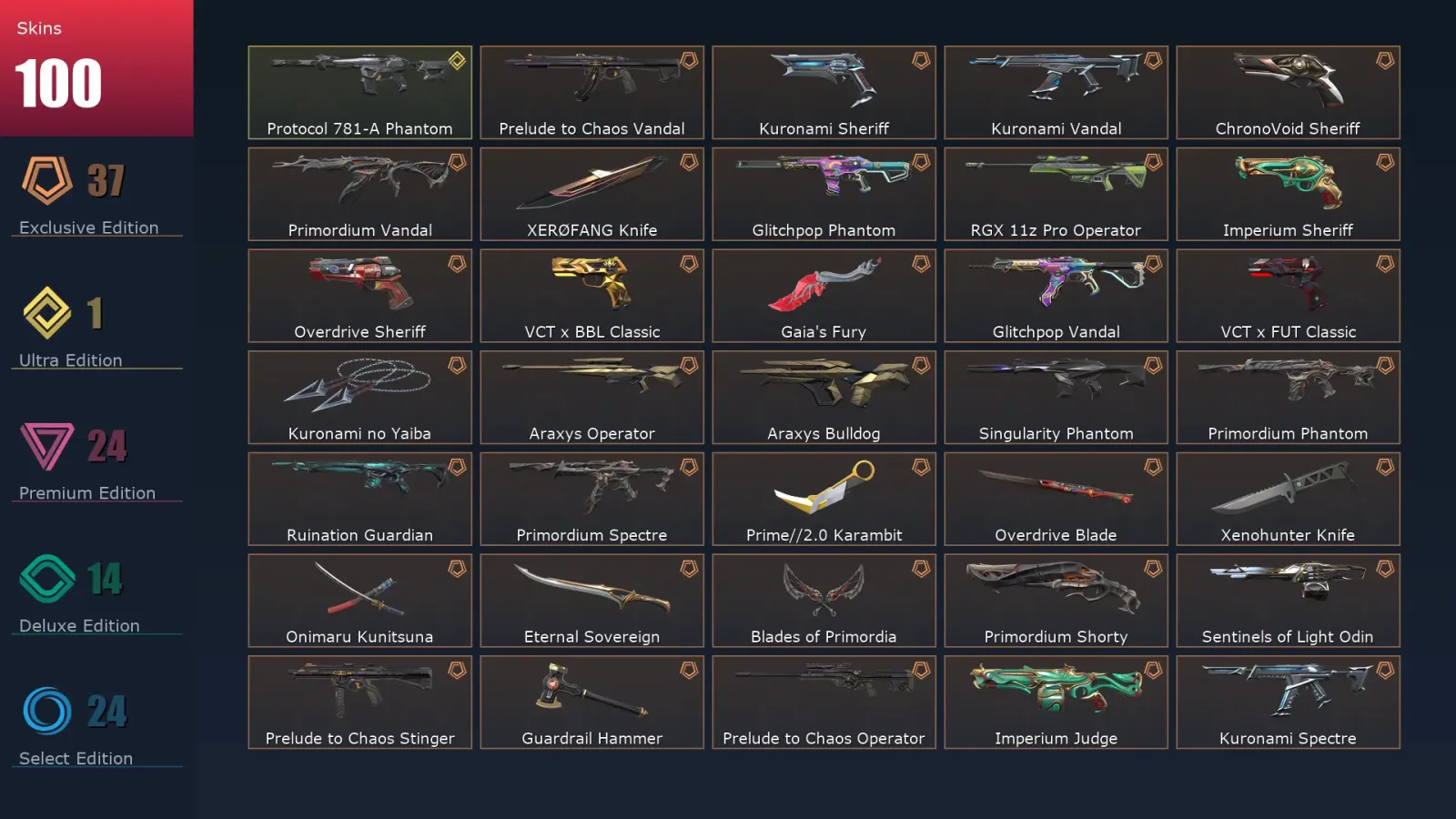 [Valorant] | EU | Level 68 | 22 Agents | 100 Skins
