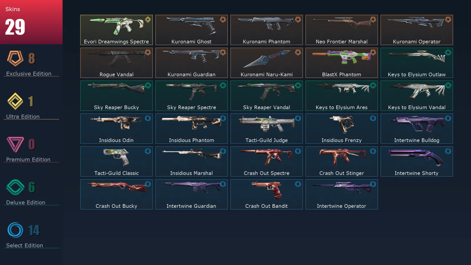 [Valorant] | EU | Level 31 | Gold 2 | 10 Agents | 29 Skins